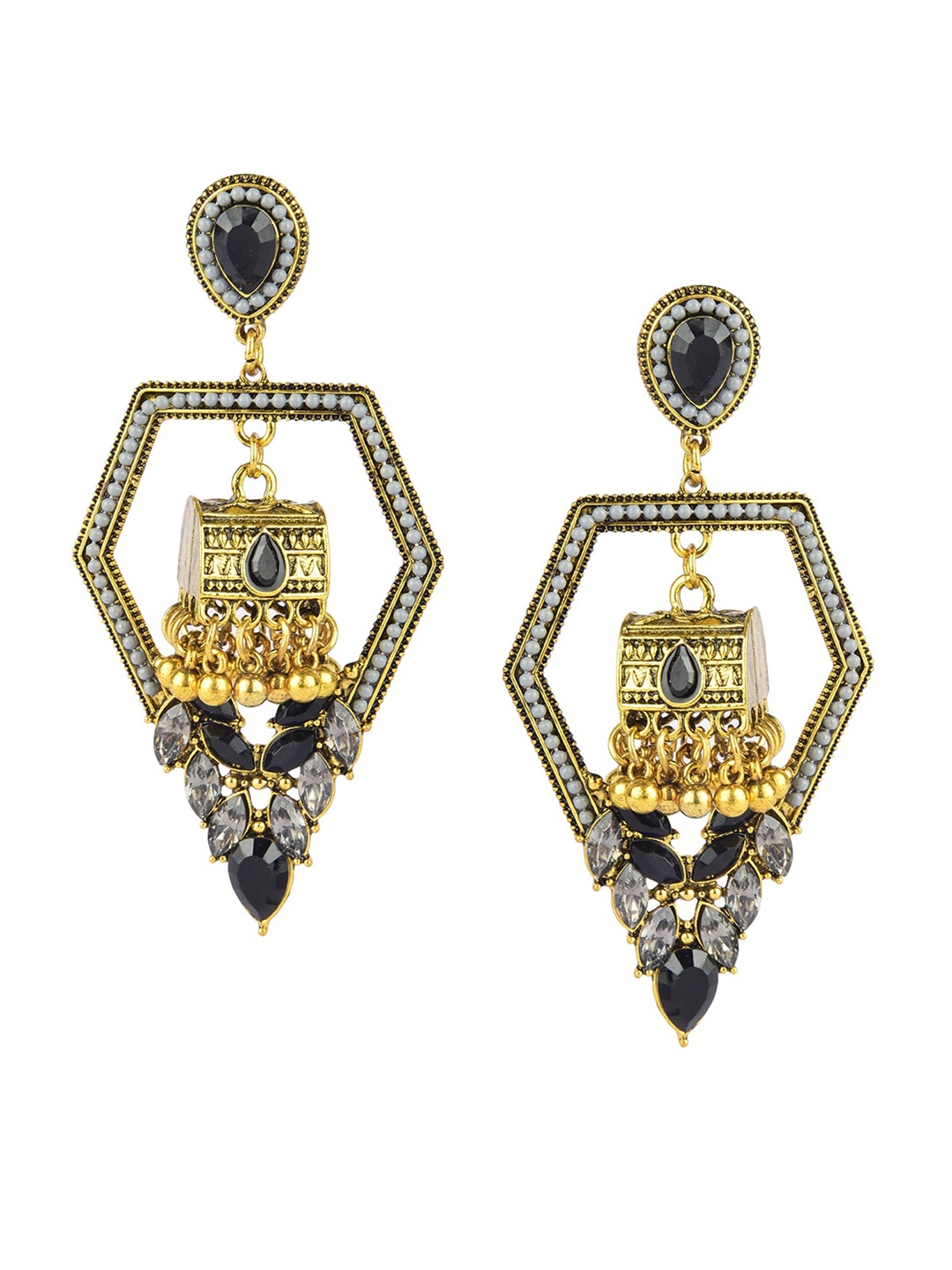 

DESI COLOUR Gold-Toned & Black Contemporary Drop Earrings