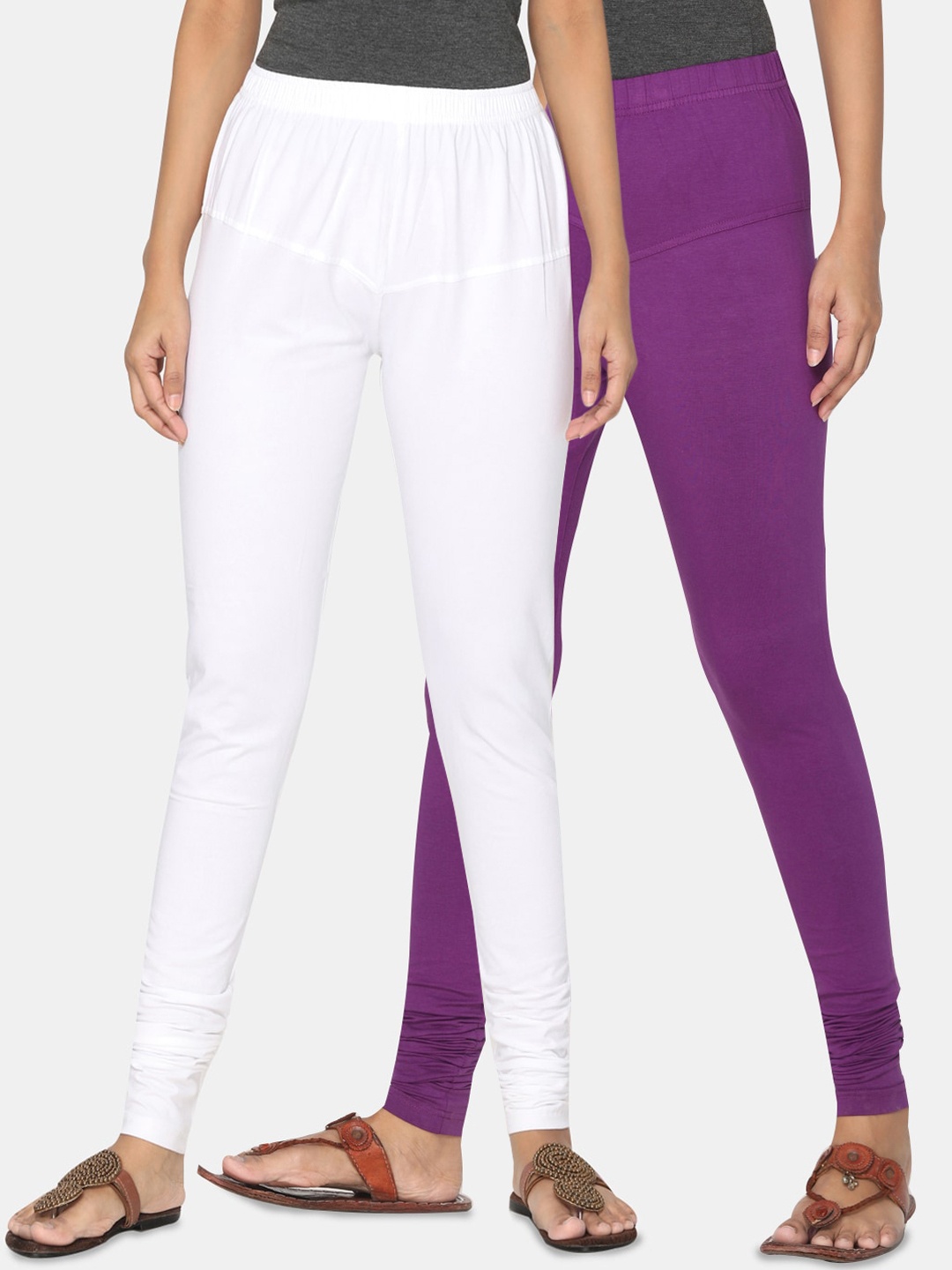 

TSG Bliss Women Pack Of 2 Solid Churidar-Length Leggings, White