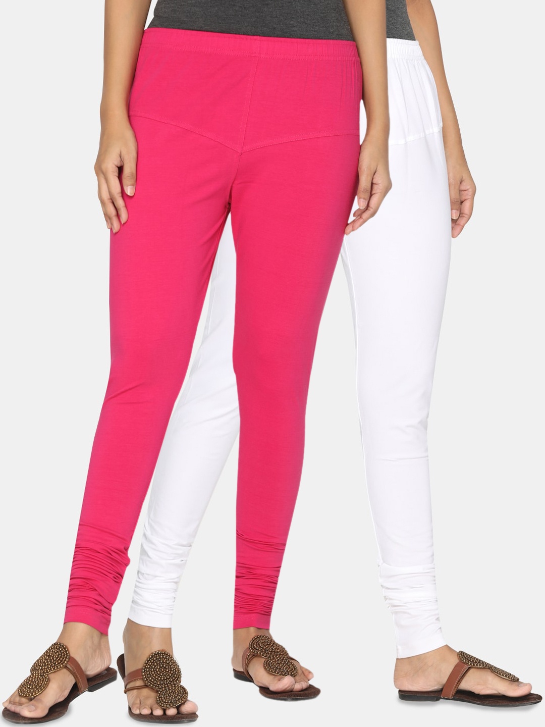 

TSG Bliss Women Pack Of 2 Solid Churidar-Length Leggings, White