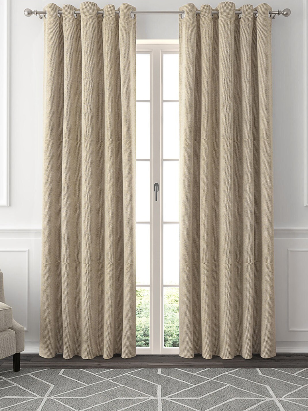 GM Beige Set of 2 Black Out Door Curtains