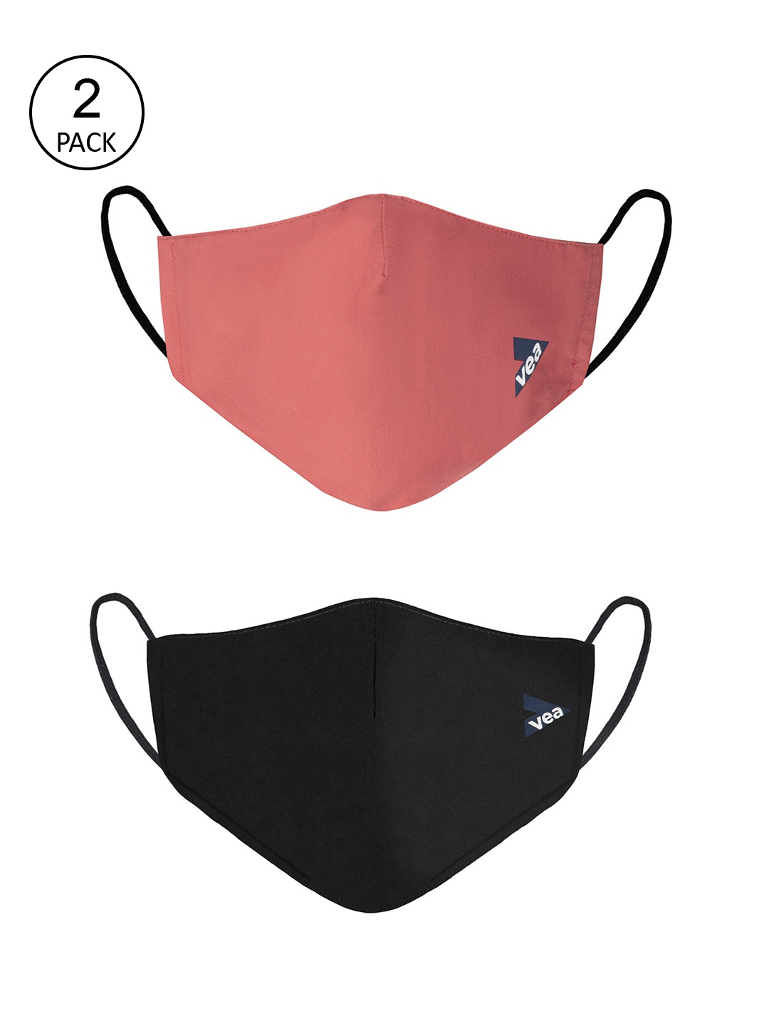 

VEA Pack of 2 Solid 3-Ply Reusable Cloth Masks, Pink