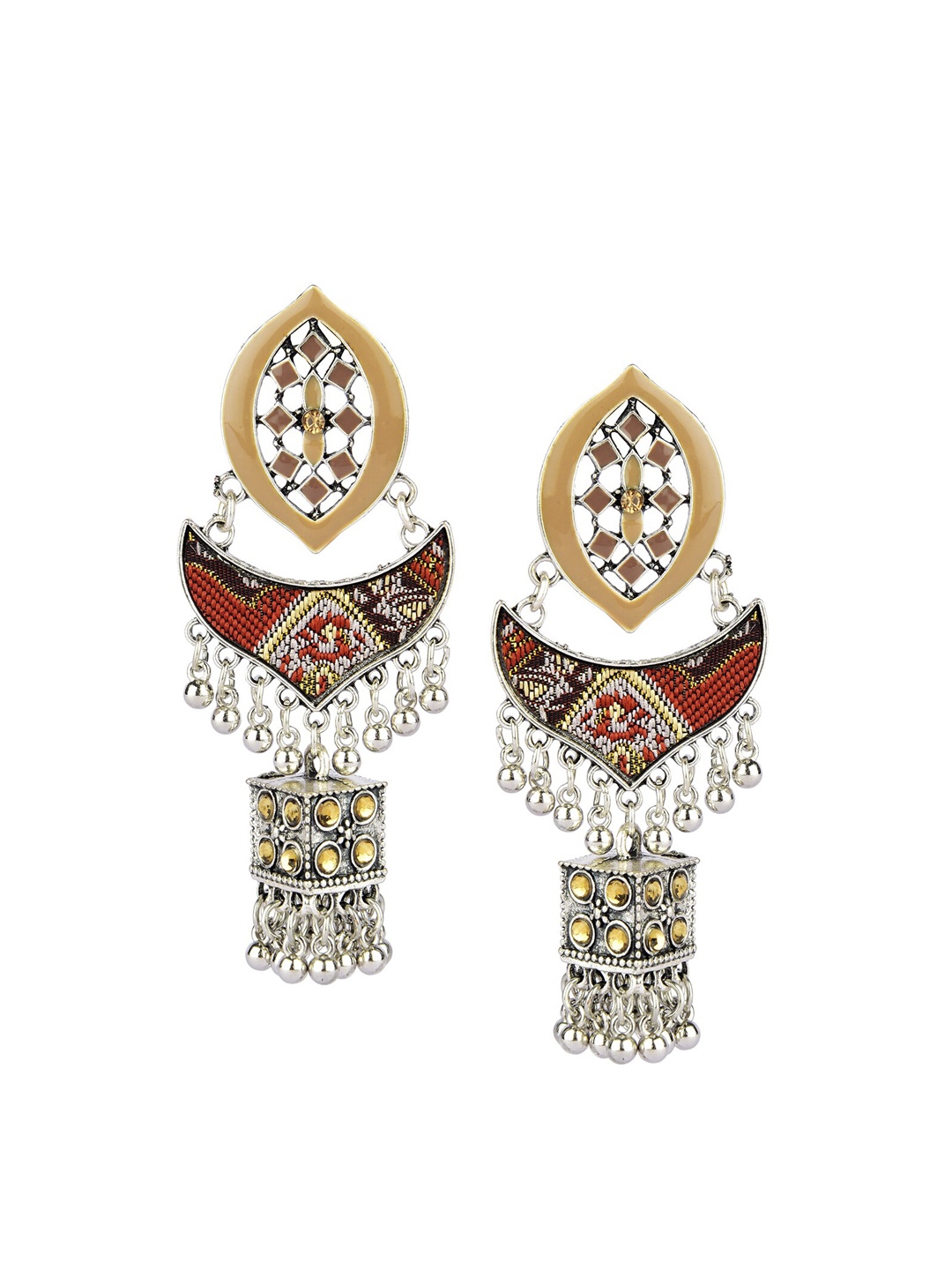 

DESI COLOUR Gold-Toned & Red Oxidised Classic Jhumkas