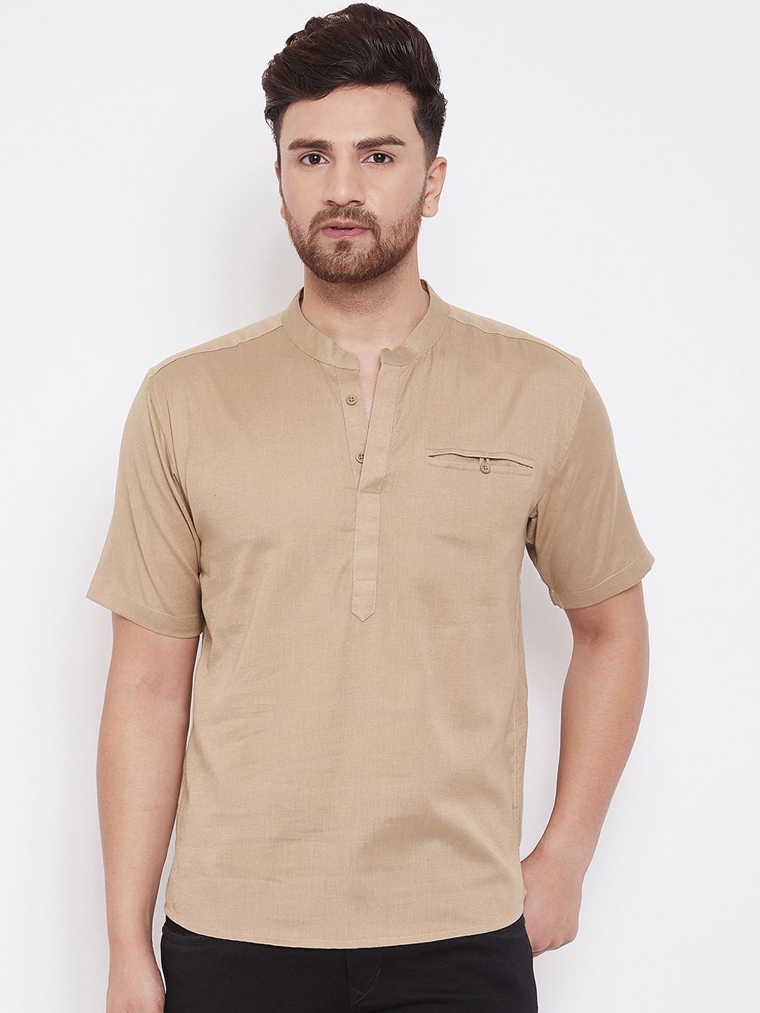 

even Men Beige Solid Straight Kurta