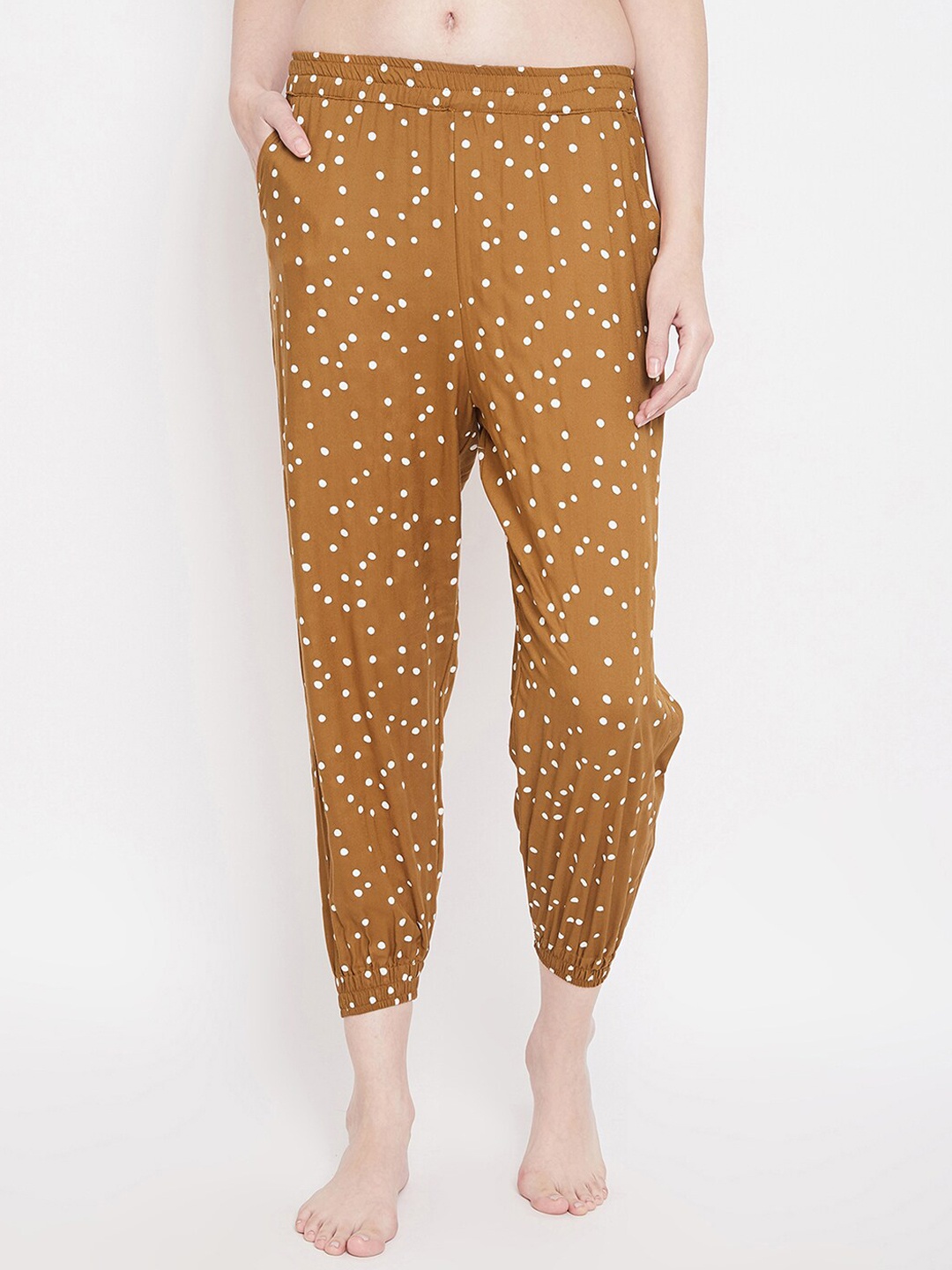 

Clovia Women Brown & White Printed Lounge Pants