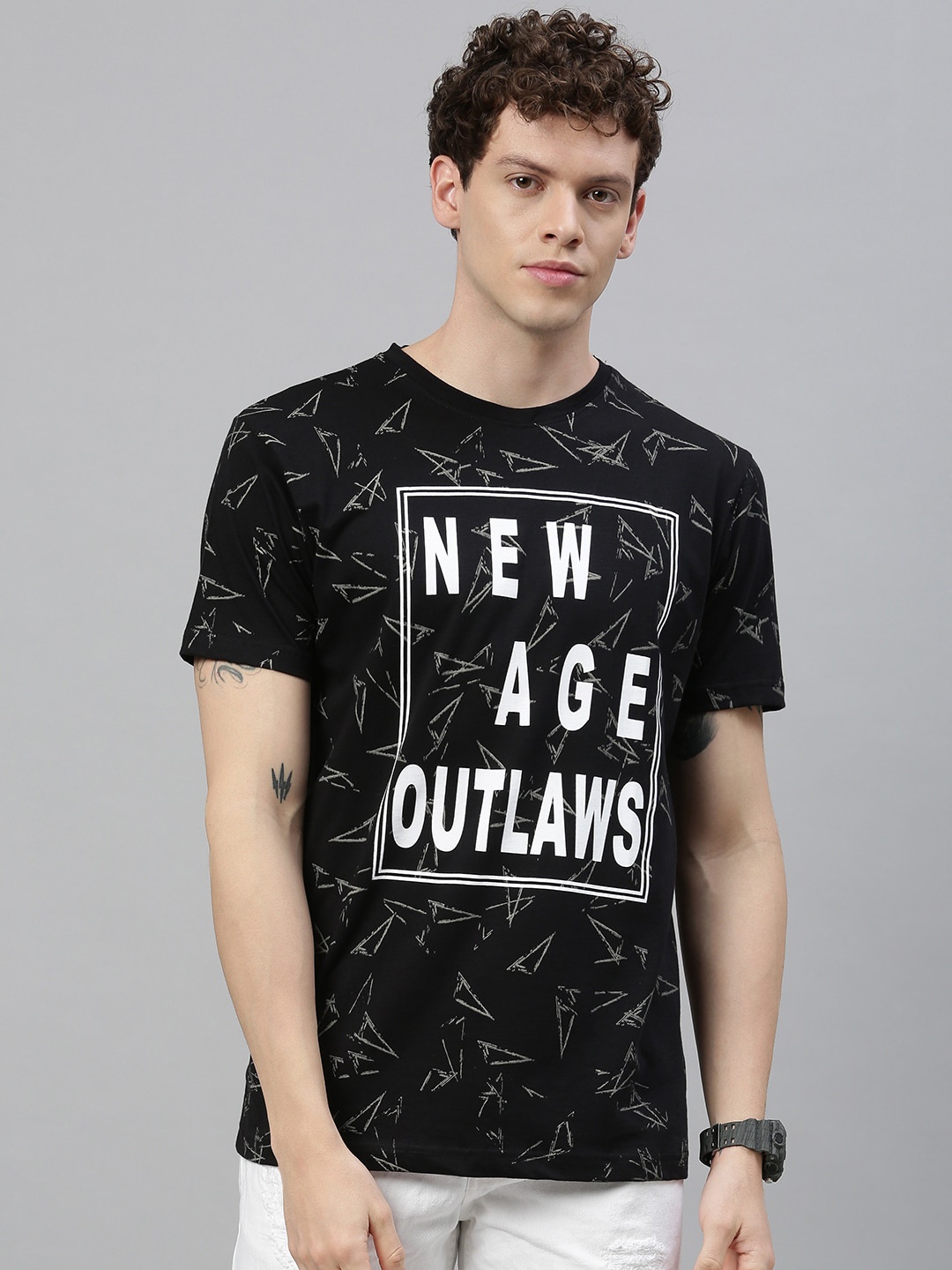 

Kryptic Men Black Printed Round Neck T-shirt
