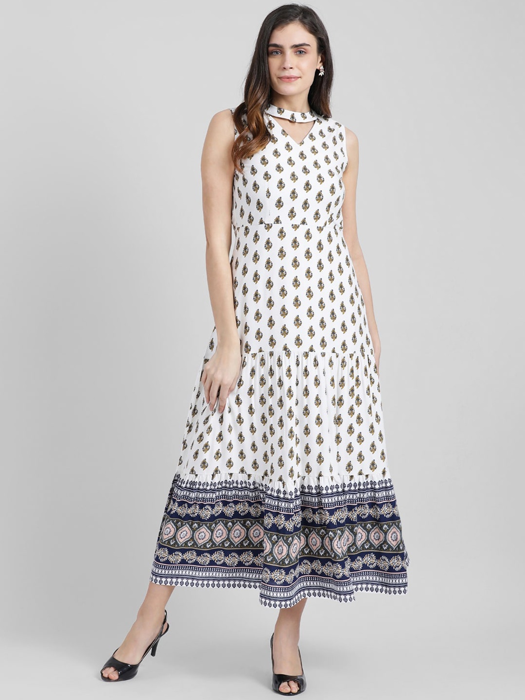 

Zink London Women White Printed Maxi Dress