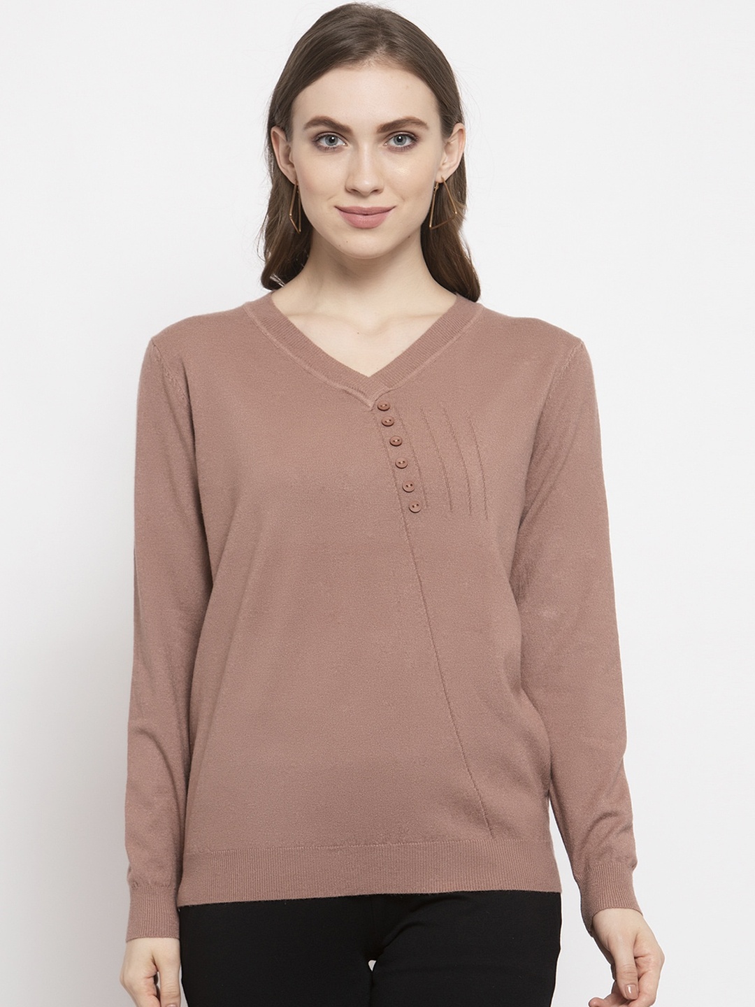

Gipsy Women Dusky Pink Solid Pullover Acrylic Sweater