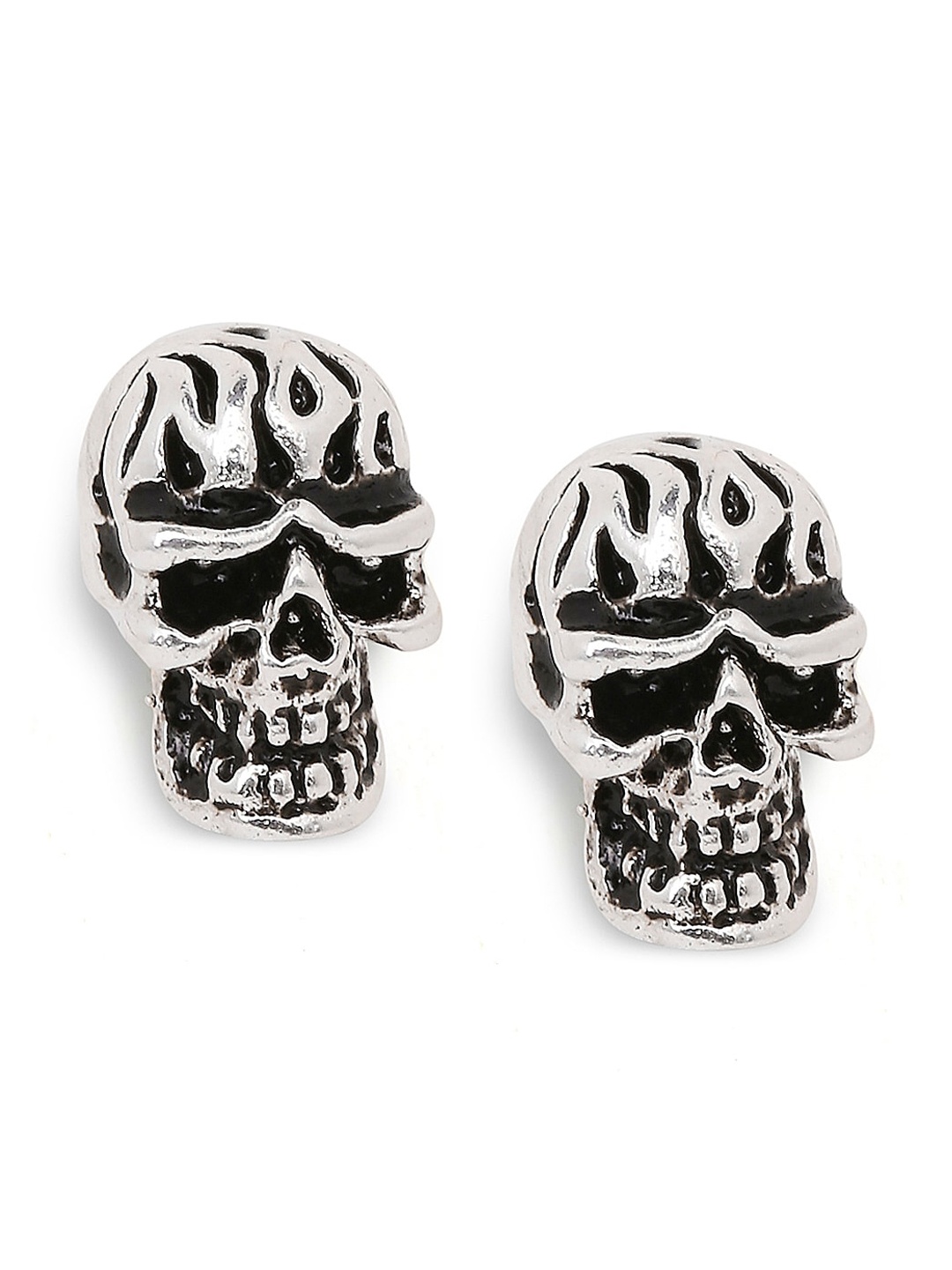 OOMPH Silver-Plated & Black Oxidised Skull Shaped Studs