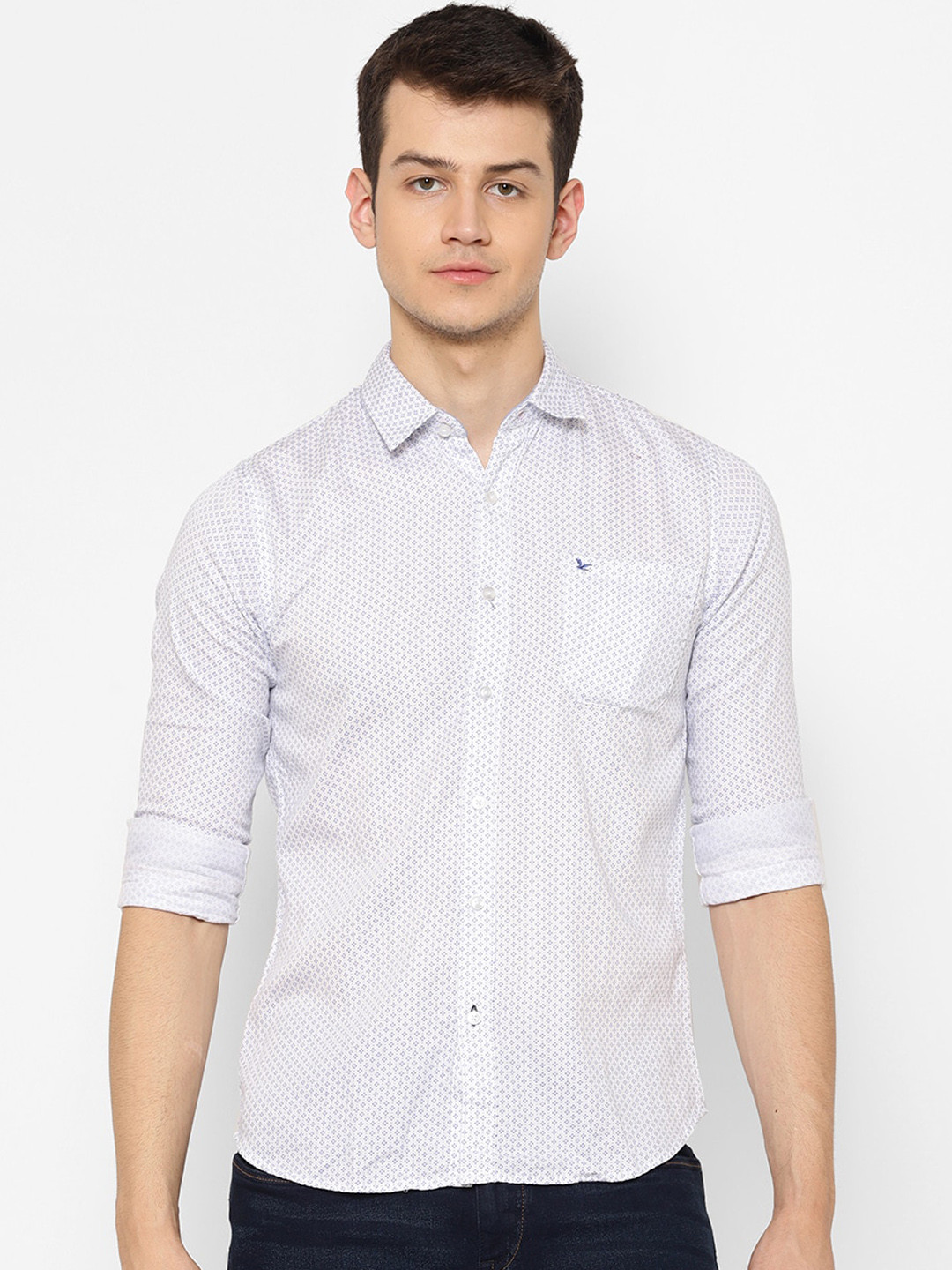 

cape canary Men White & Blue Regular Fit Printed Casual Shirt