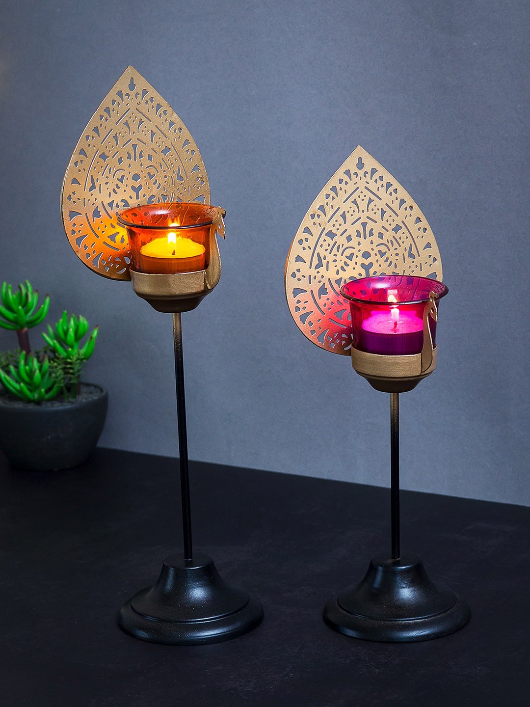 

Golden Peacock Set Of 2 Gold-Toned Tea Light Candle Holder