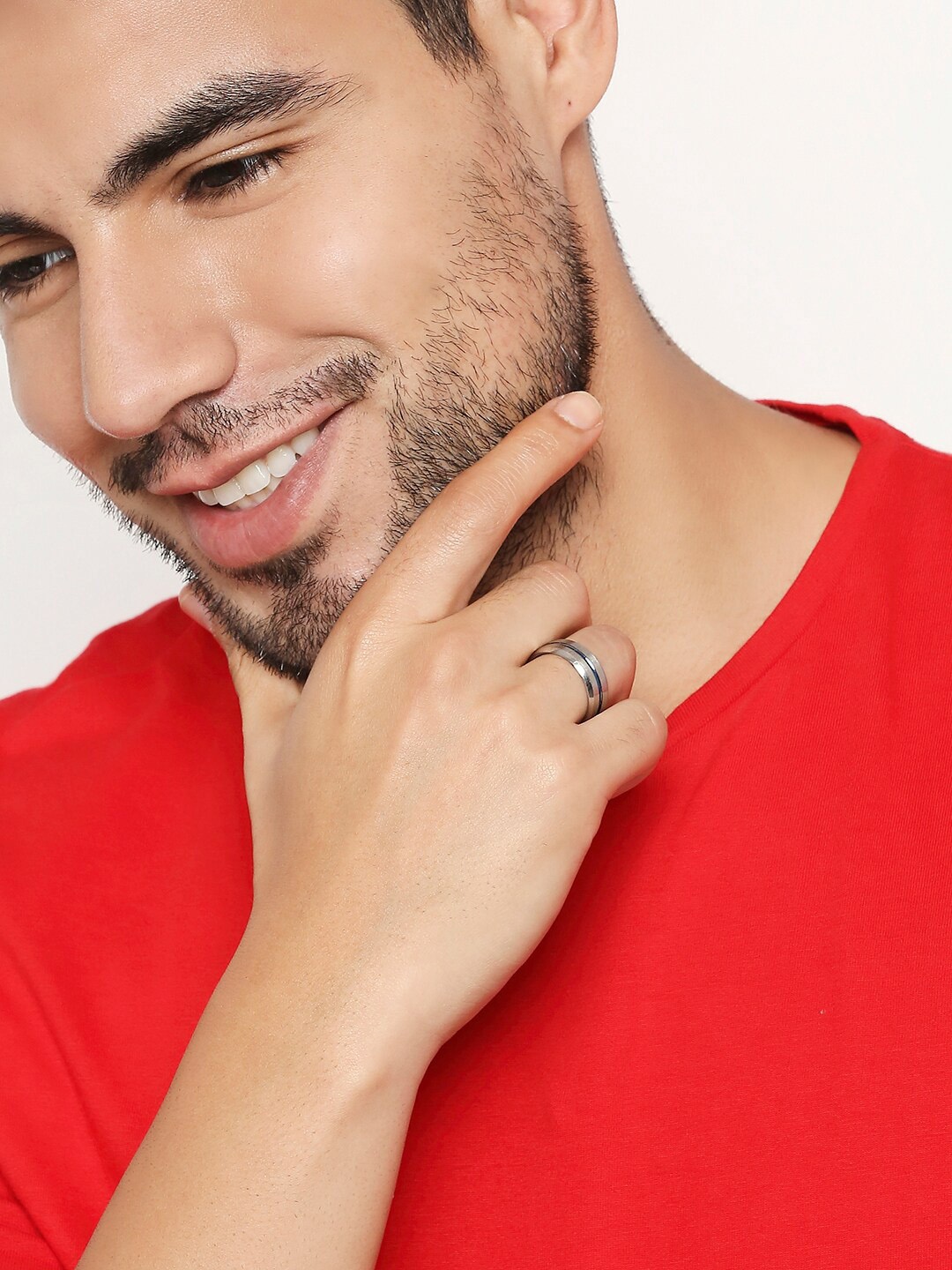 

OOMPH Men Silver-Plated Blue Handcrafted Finger Ring