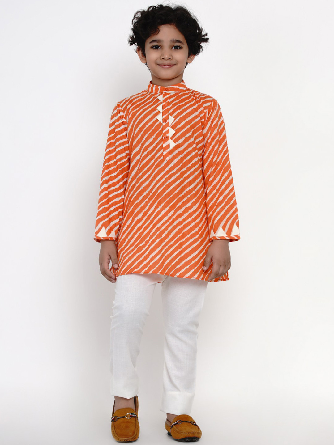 

Bittu By Bhama Boys Orange & Off-White Printed Kurta with Pyjamas