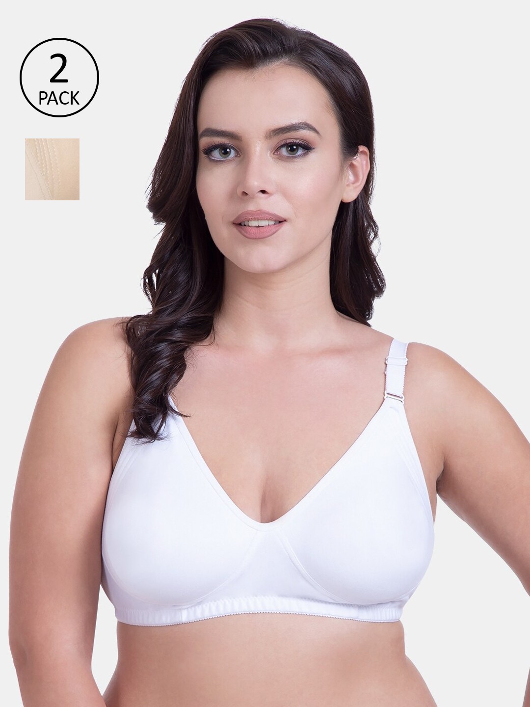 

Rajnie Women Pack Of 2 Solid Non-Padded Cotton Everyday Bras-RJ-667-WH-2PC-SK-36C, White