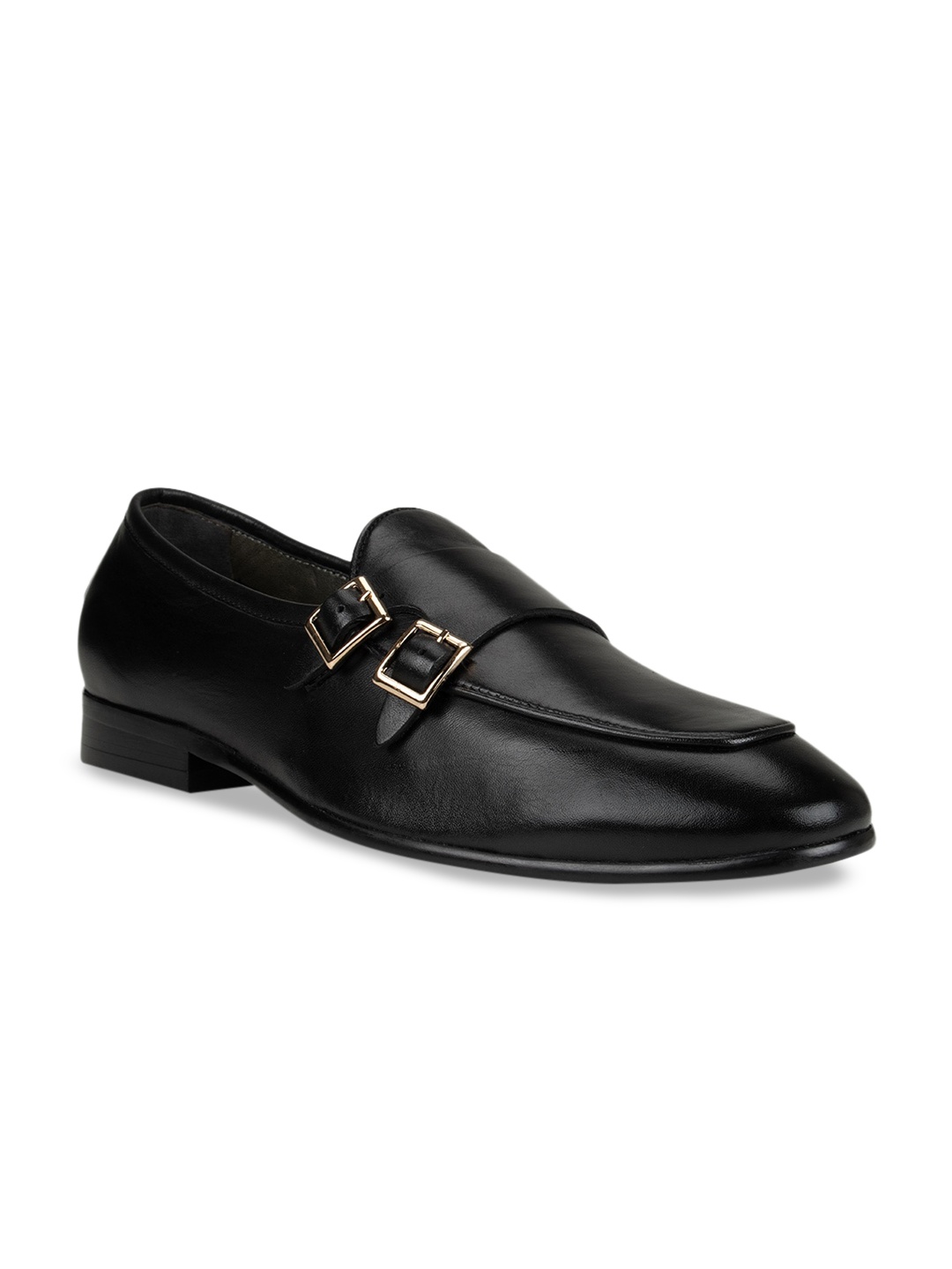 

ROSSO BRUNELLO Men Black Solid Leather Formal Monks