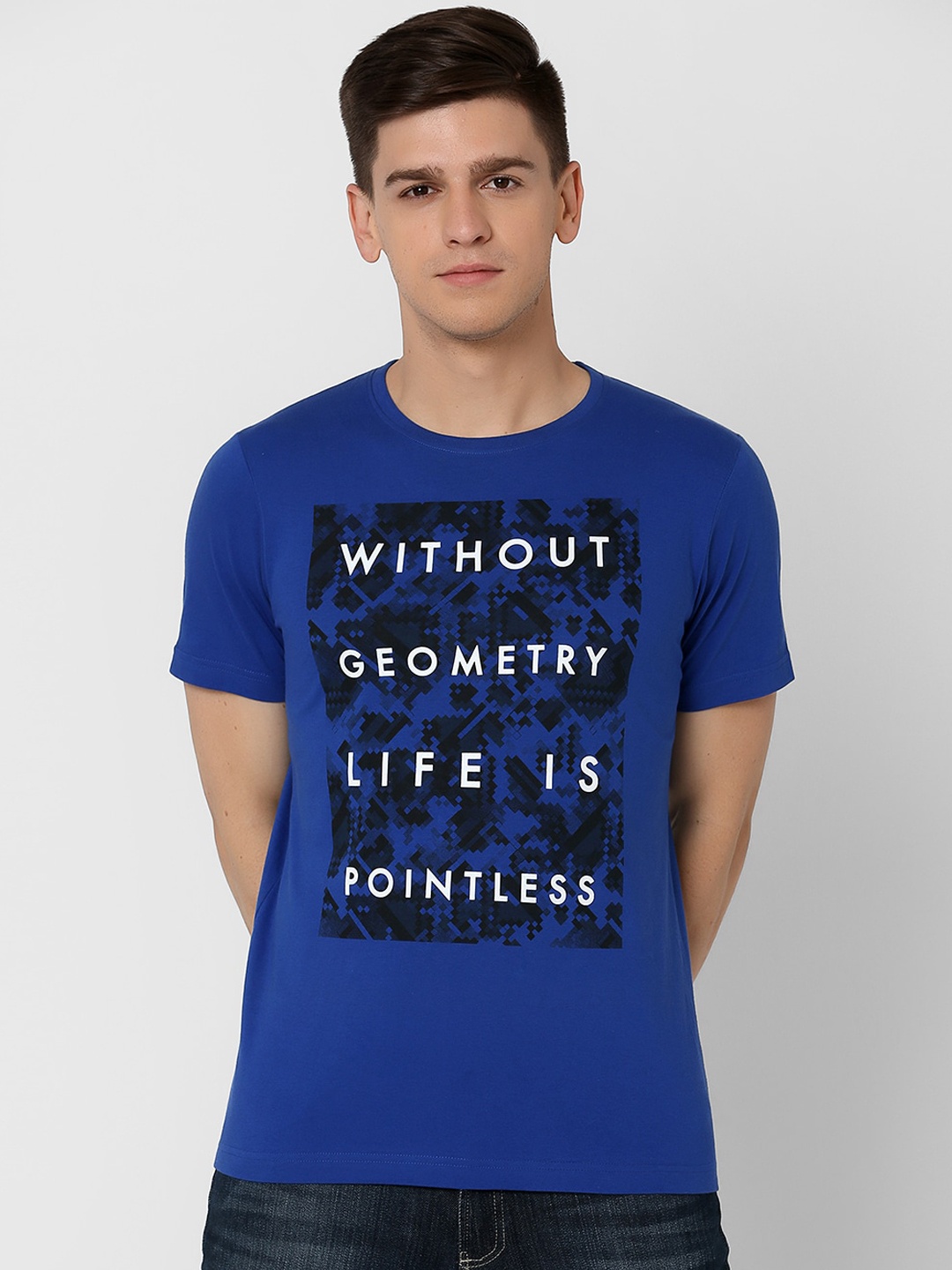 

MARCA Disati Men Blue Printed Round Neck T-shirt