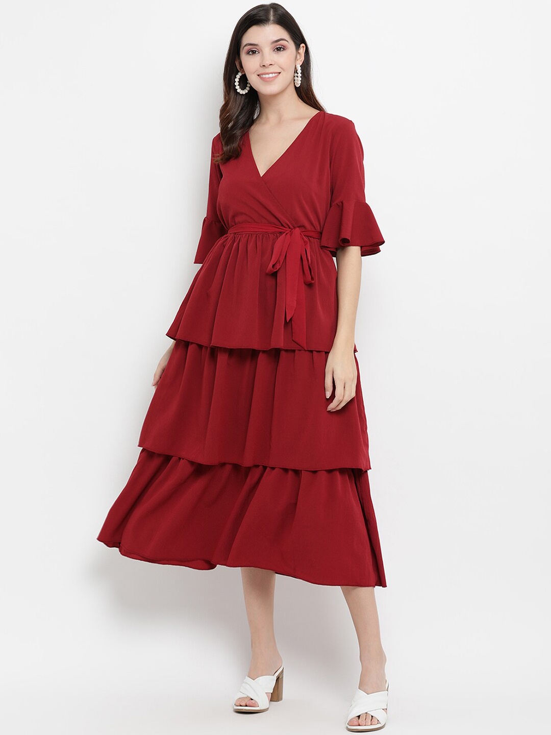 

THREAD MUSTER Women Maroon Solid Empire Dress