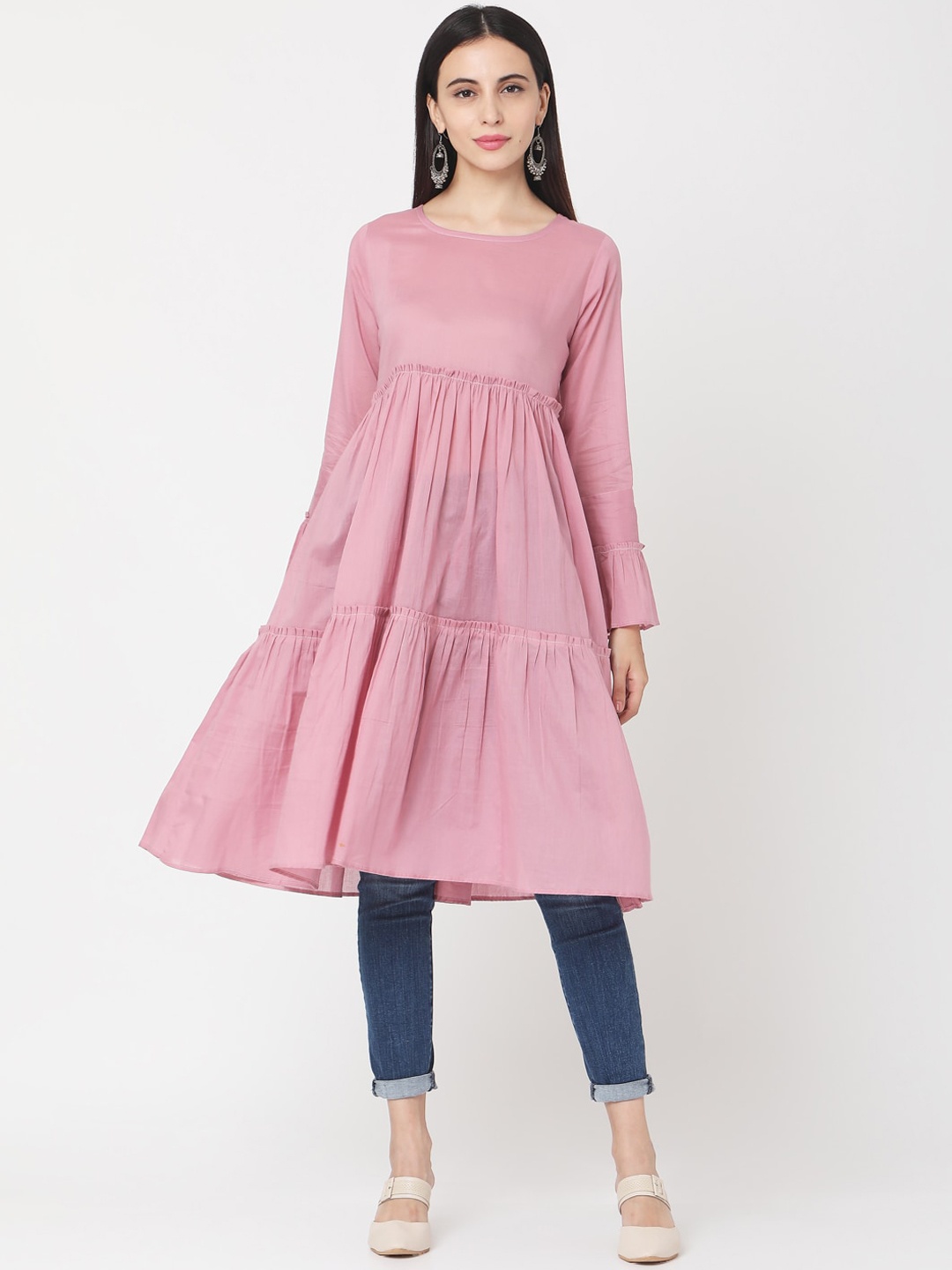 

Saanjh Women Pink Solid Anarkali Kurta