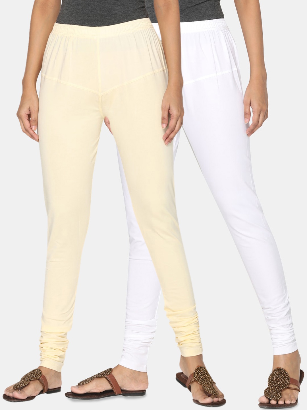 

TSG Bliss Women Pack Of 2 Solid Churidar-Length Leggings, White