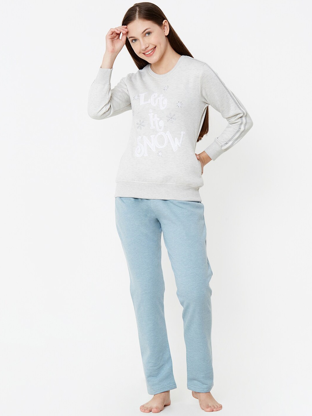 

Sweet Dreams Women Grey & Blue Printed Night suit