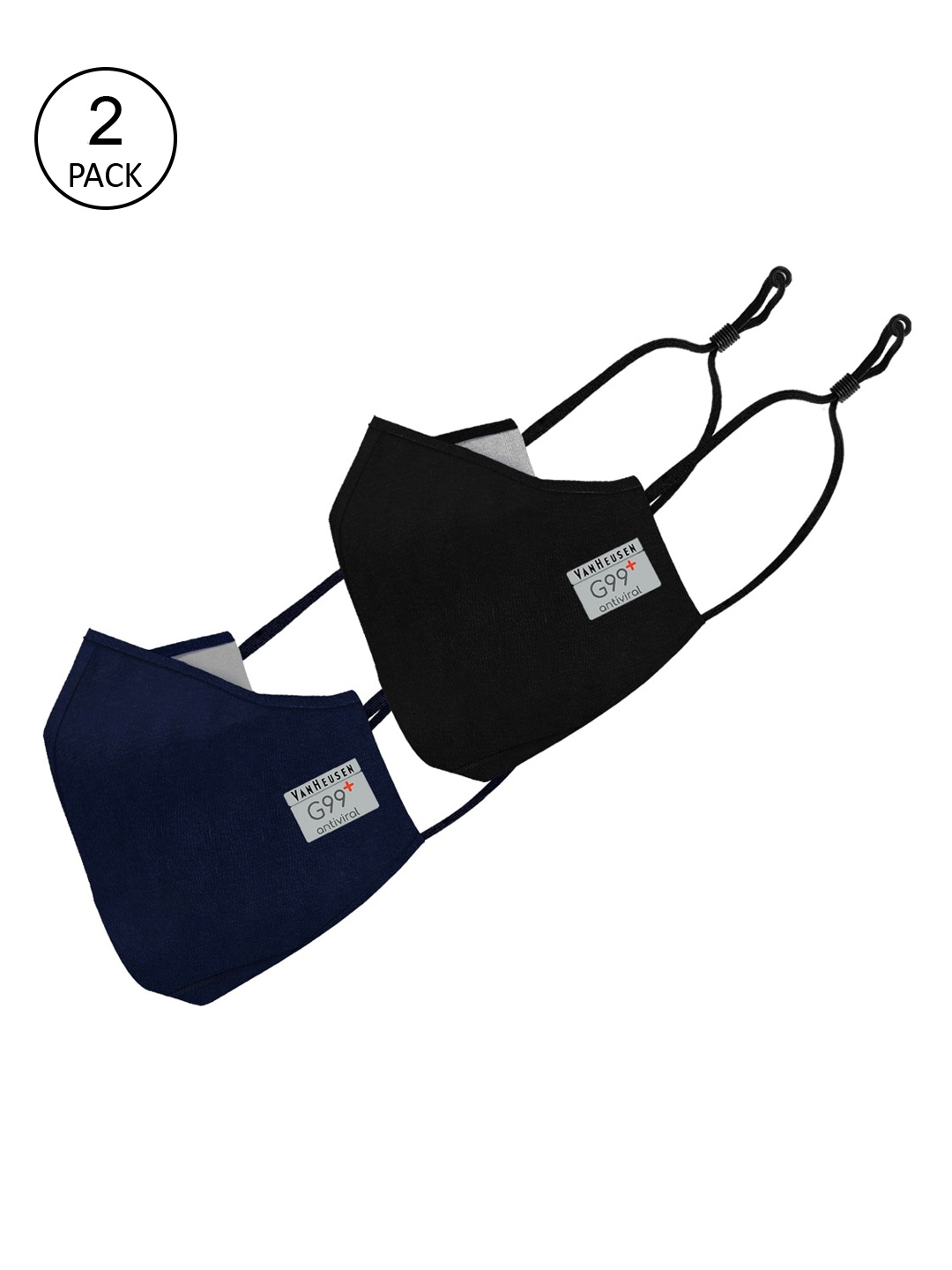 

Van Heusen Men Black Pack of 2 Solid G99+ Antiviral Antibacterial Protective Cloth Mask