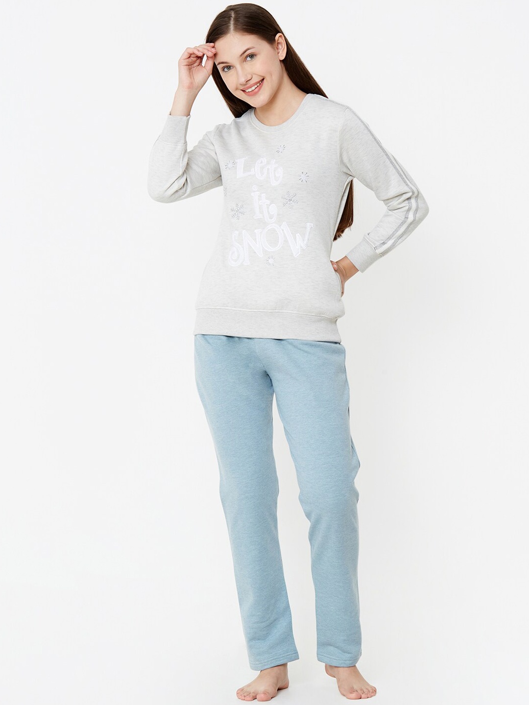 

Sweet Dreams Women Grey & Blue Printed Night suit
