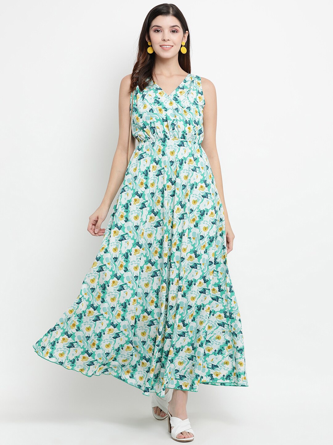 

THREAD MUSTER Women Sea Green Printed Maxi Dress