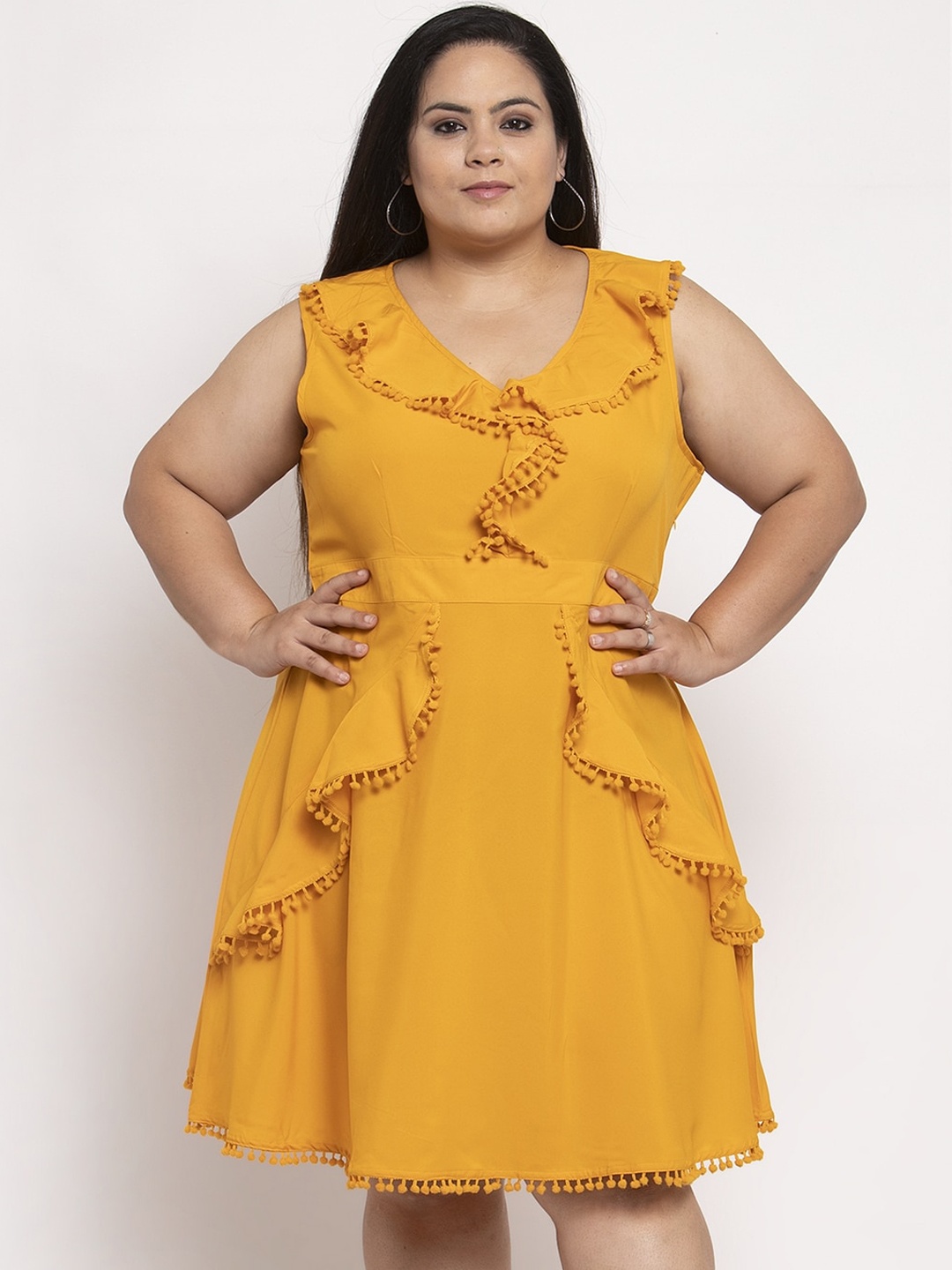 

Flambeur Women Yellow Solid Fit and Flare Dress
