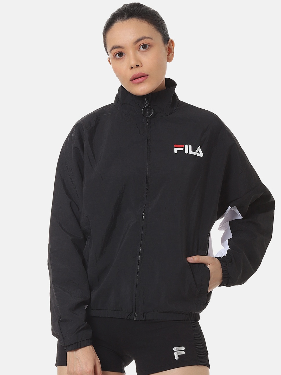 

FILA Women Black Solid Sporty Jacket