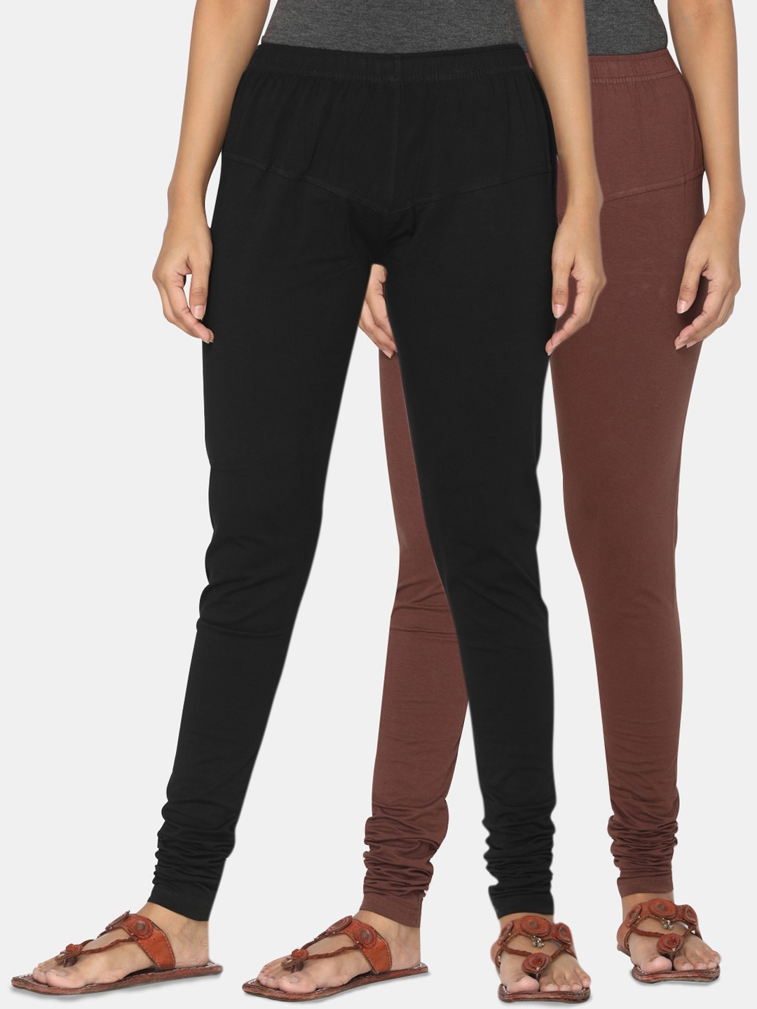 

TSG Bliss Women Pack Of 2 Black & Brown Solid Churidar-Length leggings