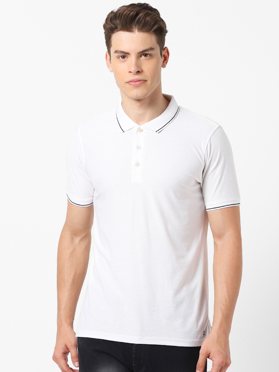 

MARCA Disati Men White Solid Polo Collar T-shirt