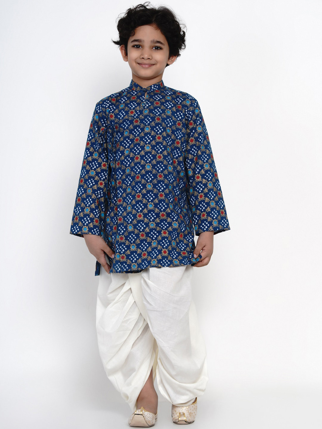 

Bittu By Bhama Boys Navy Blue & White Printed Kurta with Dhoti Pants