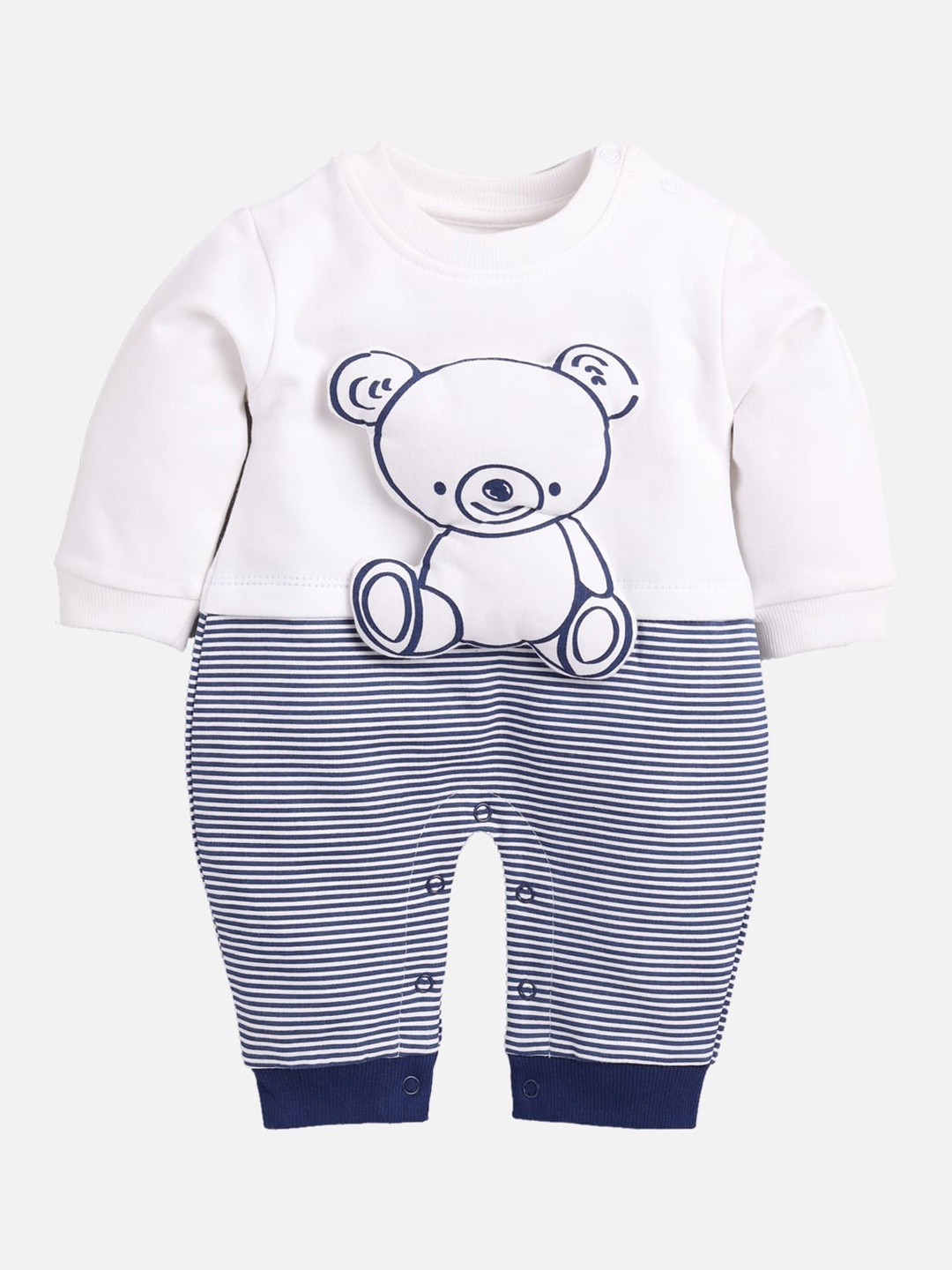 

BABY GO Boys Navy Blue & White Organic Cotton Printed Rompers