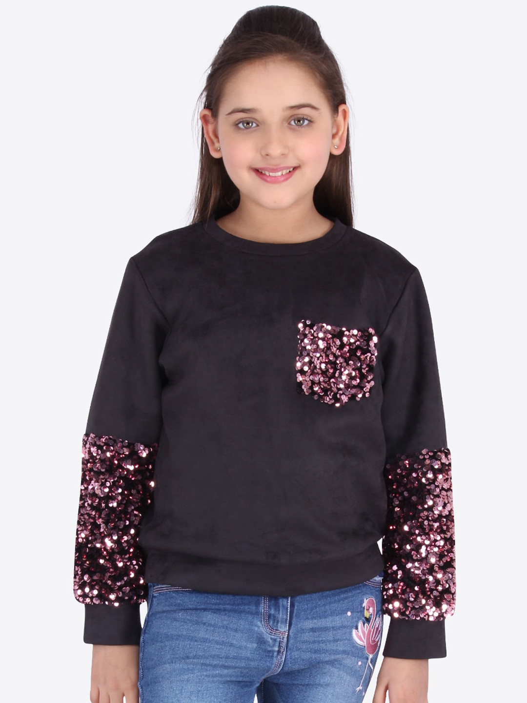 

CUTECUMBER Girls Black & Pink Printed Sweatshirt