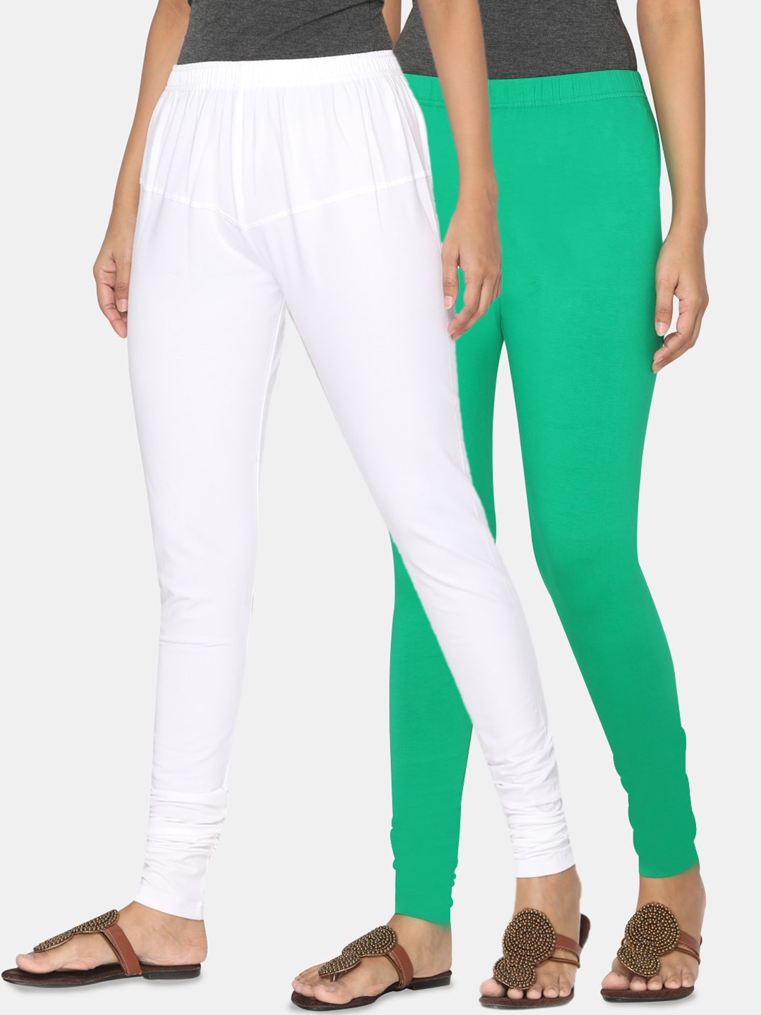 TSG Bliss Women Pack Of 2 Solid Churidar-Length Leggings, White