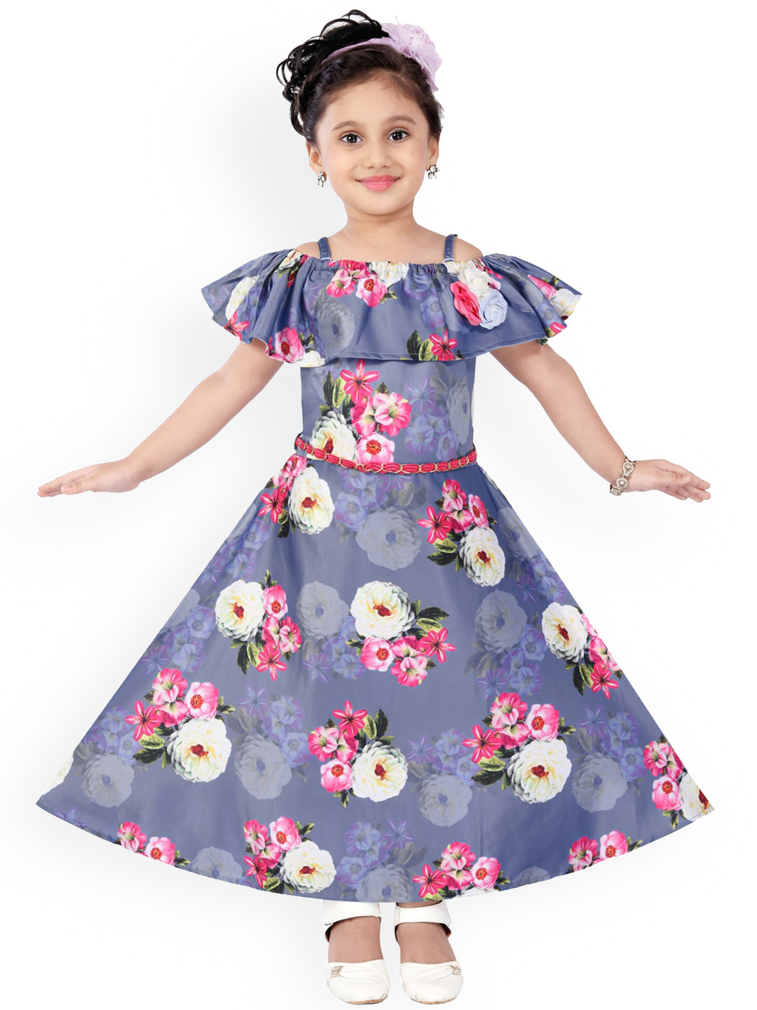 

Wish Karo Girls Blue Printed Fit and Flare Dress