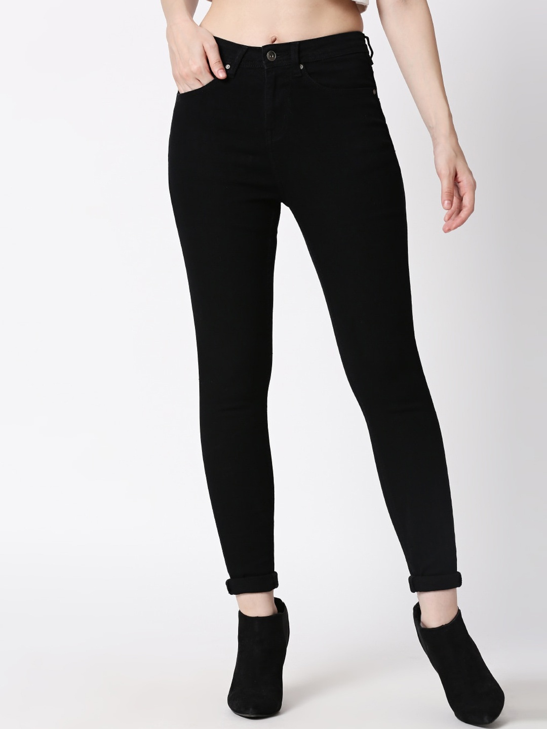 

High Star Women Black Slim Fit High-Rise Clean Look Stretchable Jeans