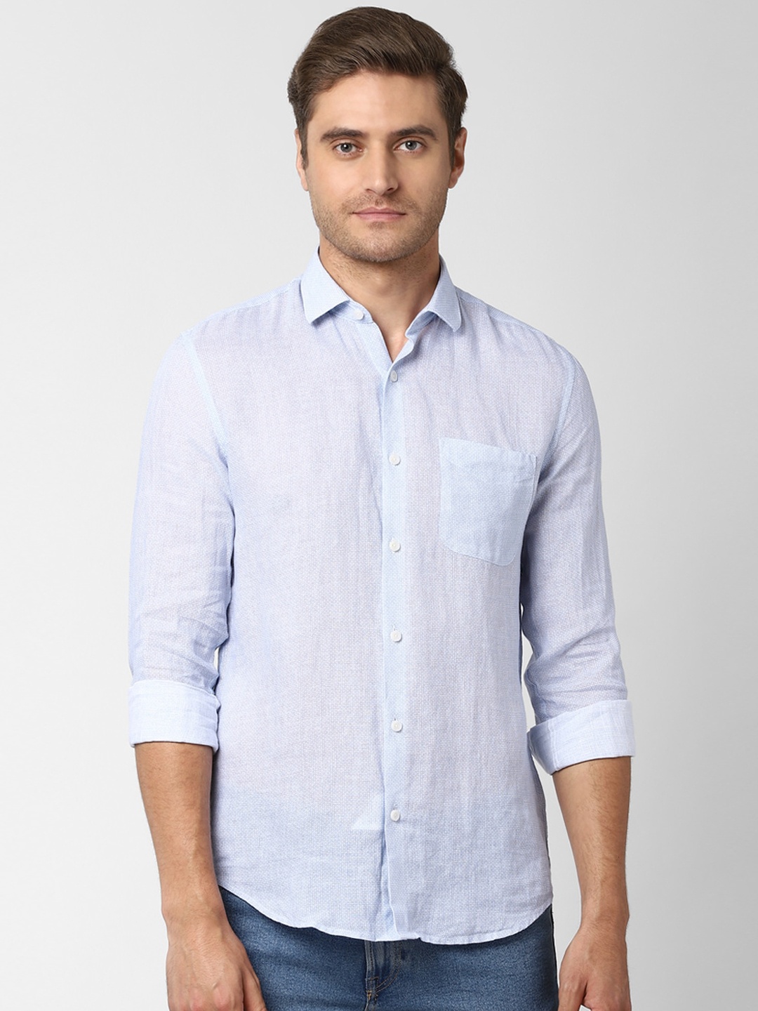 

Peter England Elite Men Blue Slim Fit Solid Casual Shirt