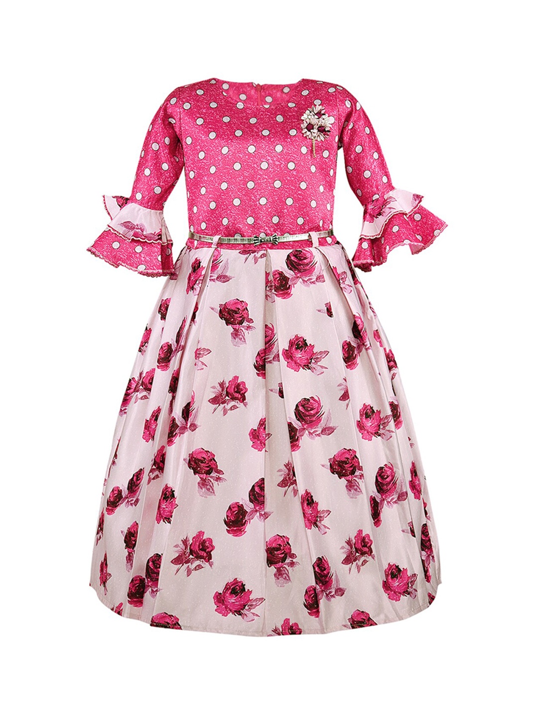 Wish Karo Girls Pink Floral Printed Fit and Flare Dress