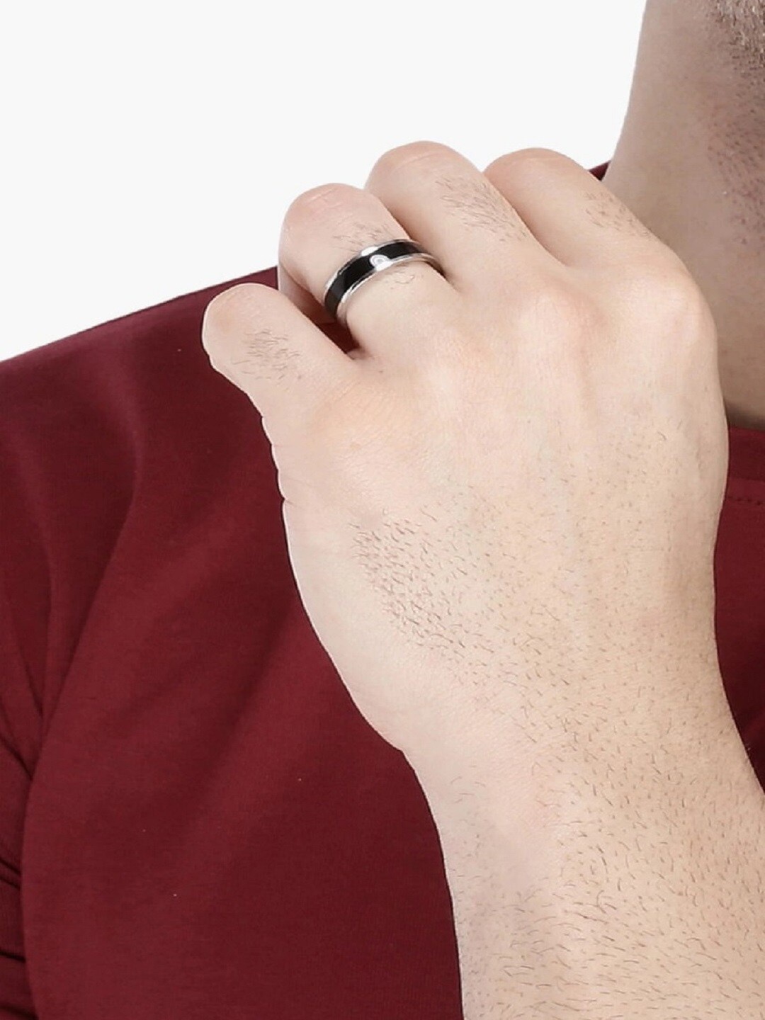 

OOMPH Silver-Plated & Black Stainless Steel Handcrafted Finger Ring