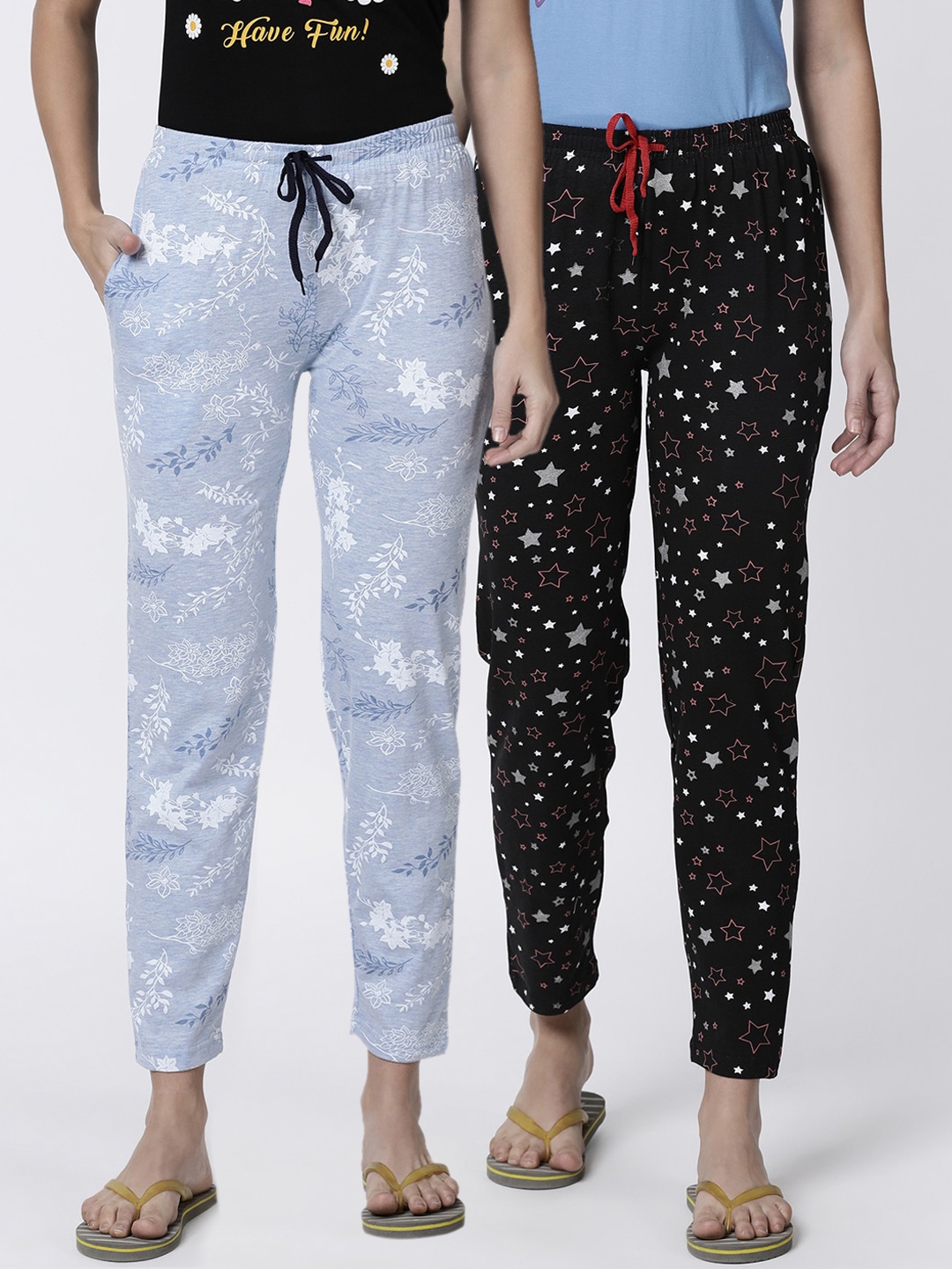 

Kryptic Women Pack Of 2 Printed Lounge Pants, Blue