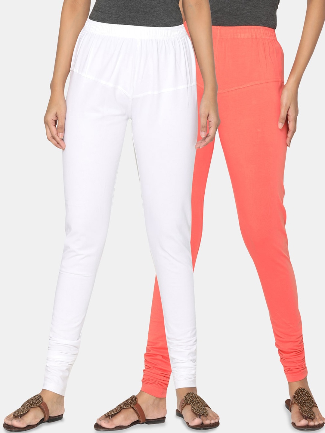 

TSG Bliss Women Pack Of 2 Solid Churidar-Length Leggings, White