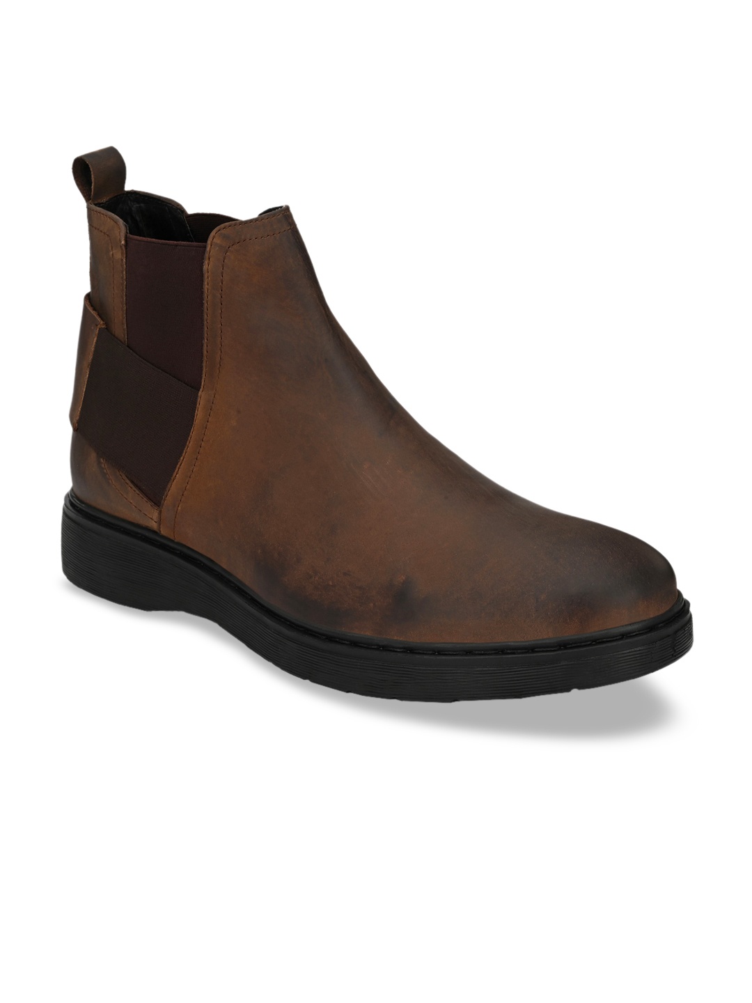 Delize Men Brown Solid Leather High-Top Flat Boots