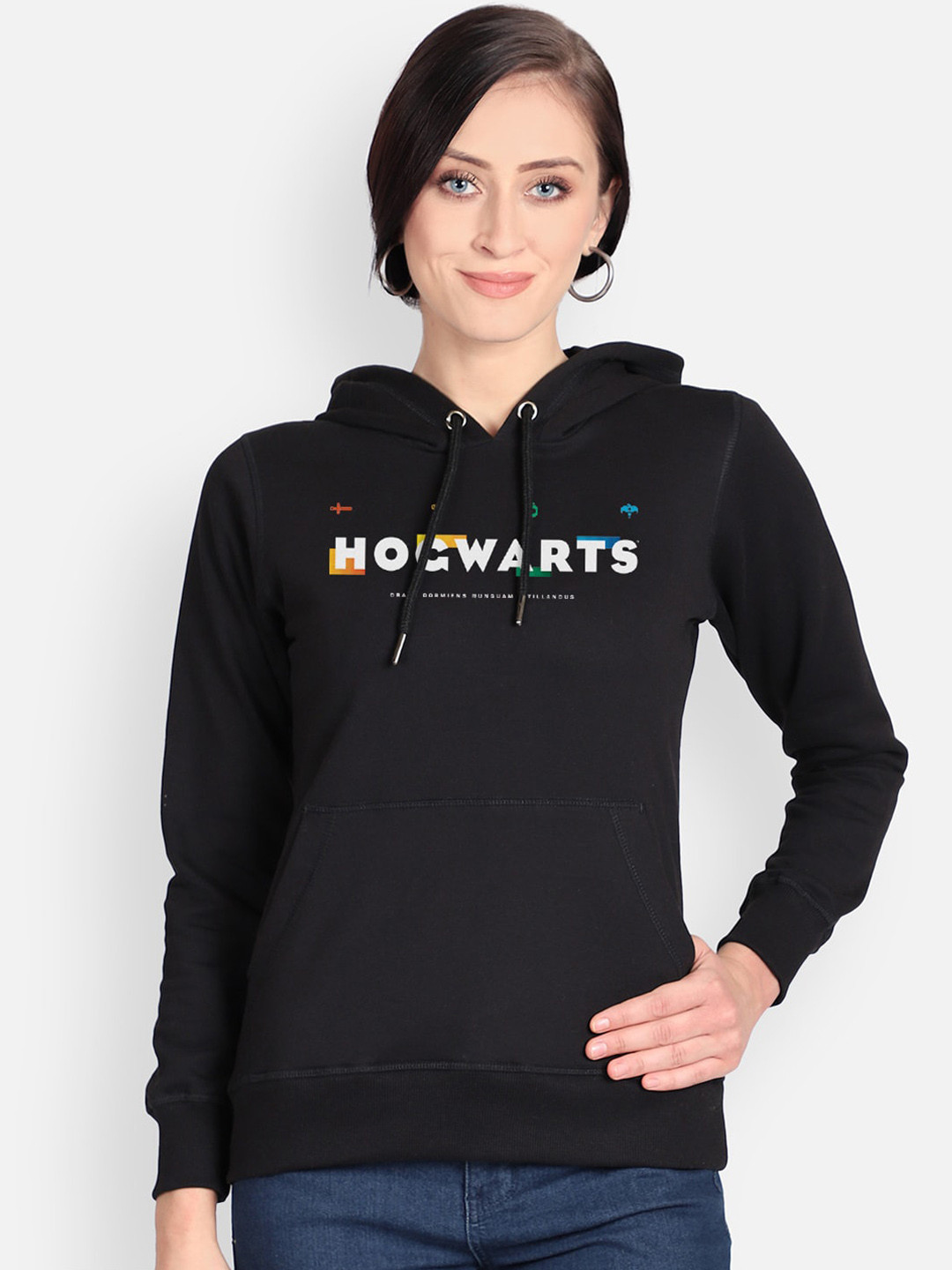 

Free Authority Harry Potter Women Black & White Harry Potter Printed Hooded Sweatshirt