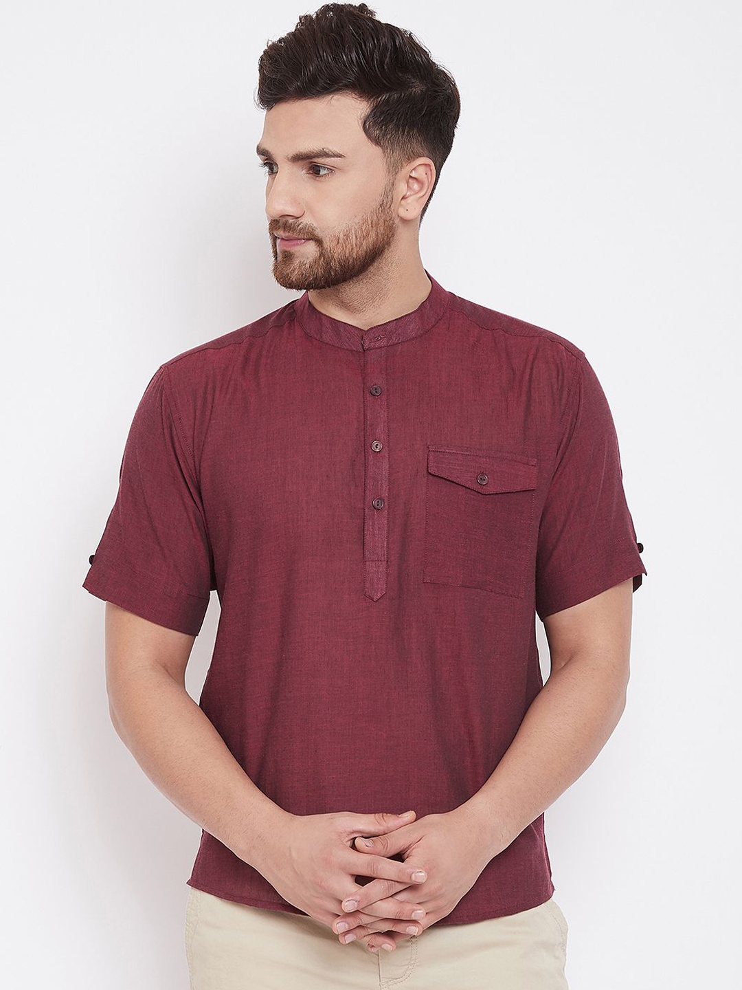

even Men Maroon Solid Straight Kurta