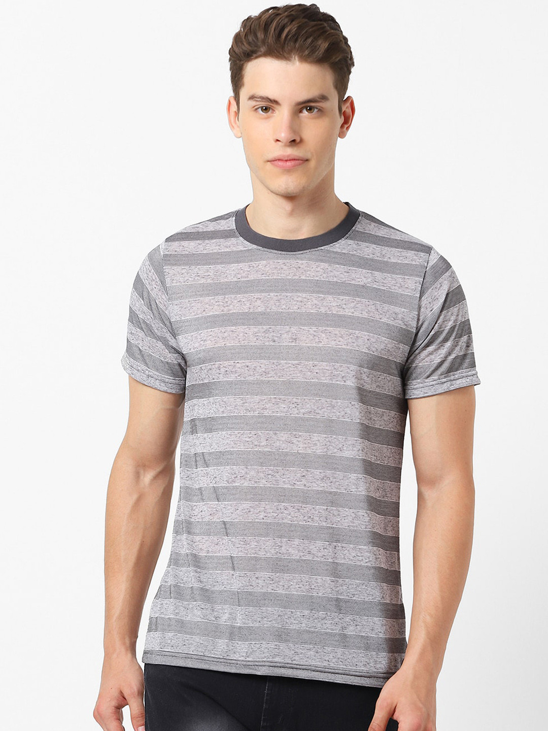 

MARCA Disati Men Black Striped Round Neck T-shirt