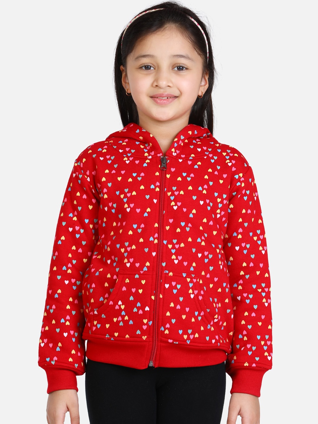 

StyleStone Girls Red & Pink Flamingo Printed Hooded Sweatshirt