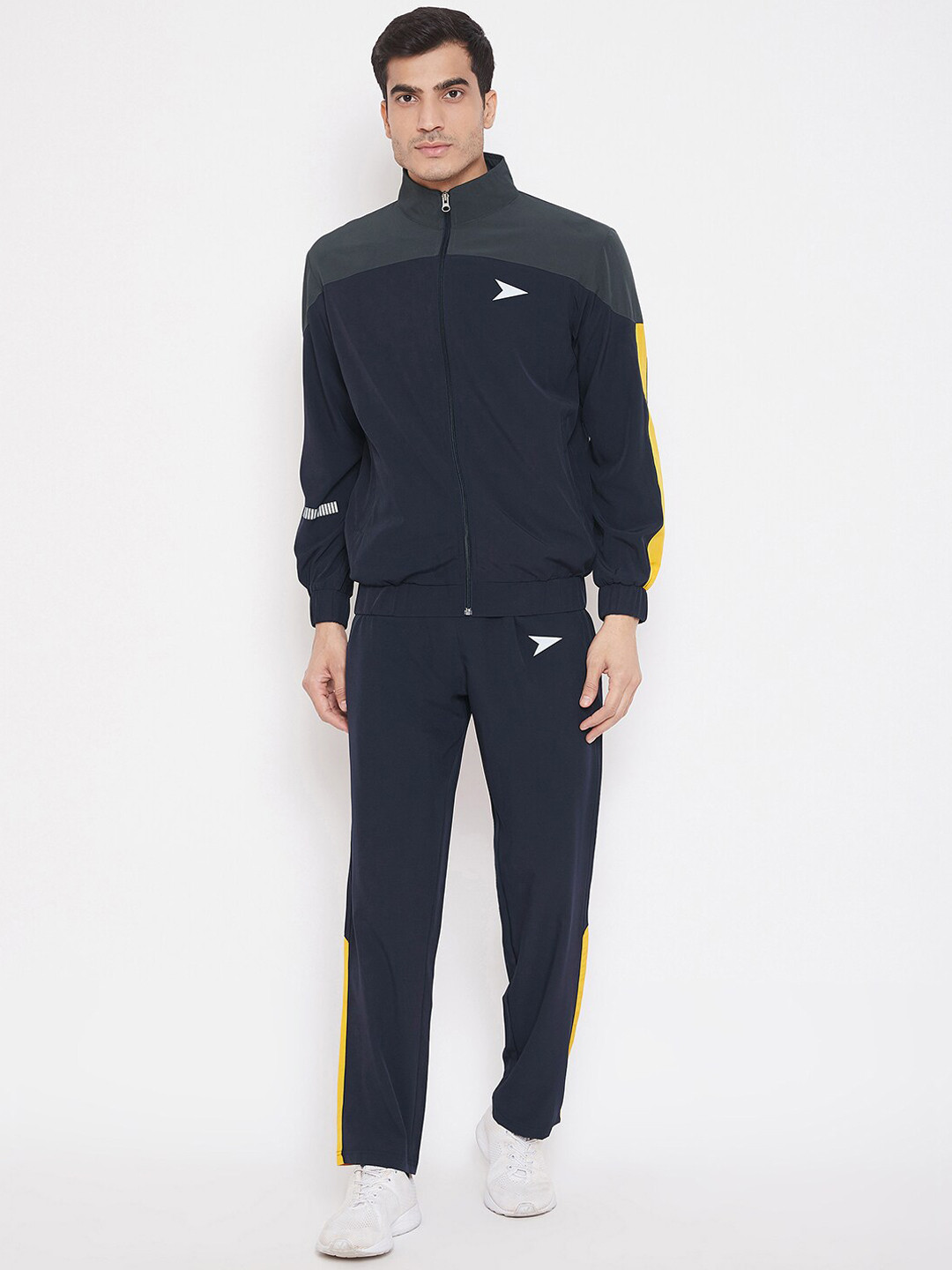 

Sportigoo Men Navy-Blue & Yellow Solid DYNAMIC Tracksuit