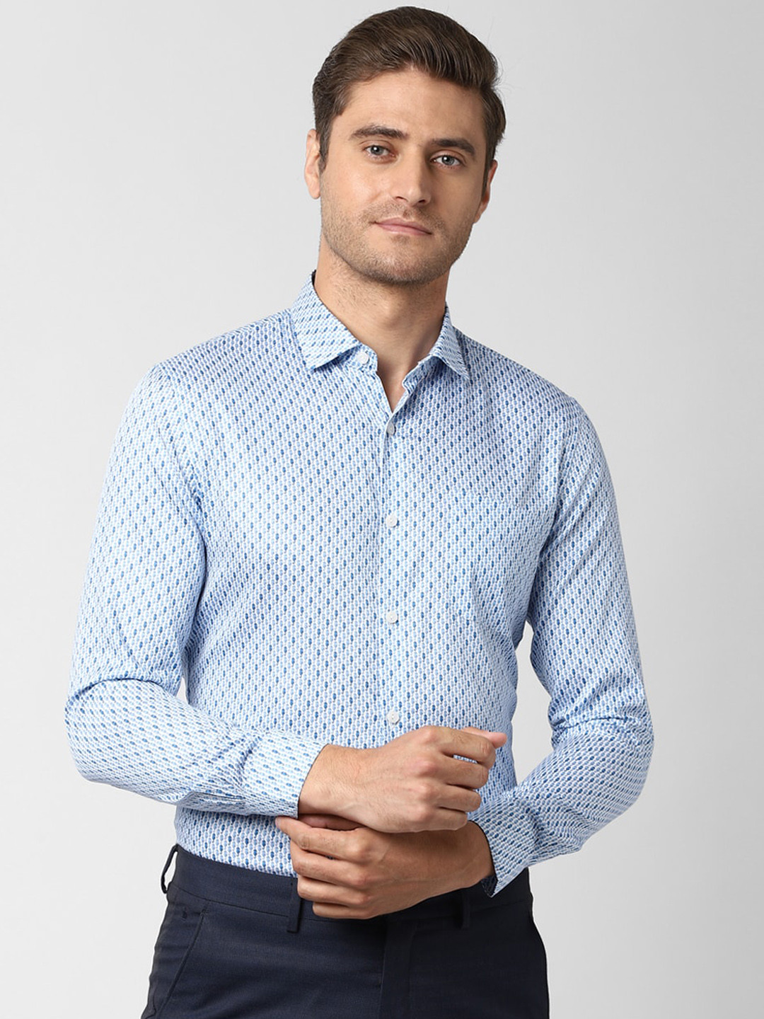 

Peter England Elite Men Blue Slim Fit Printed Cotton Formal Shirt