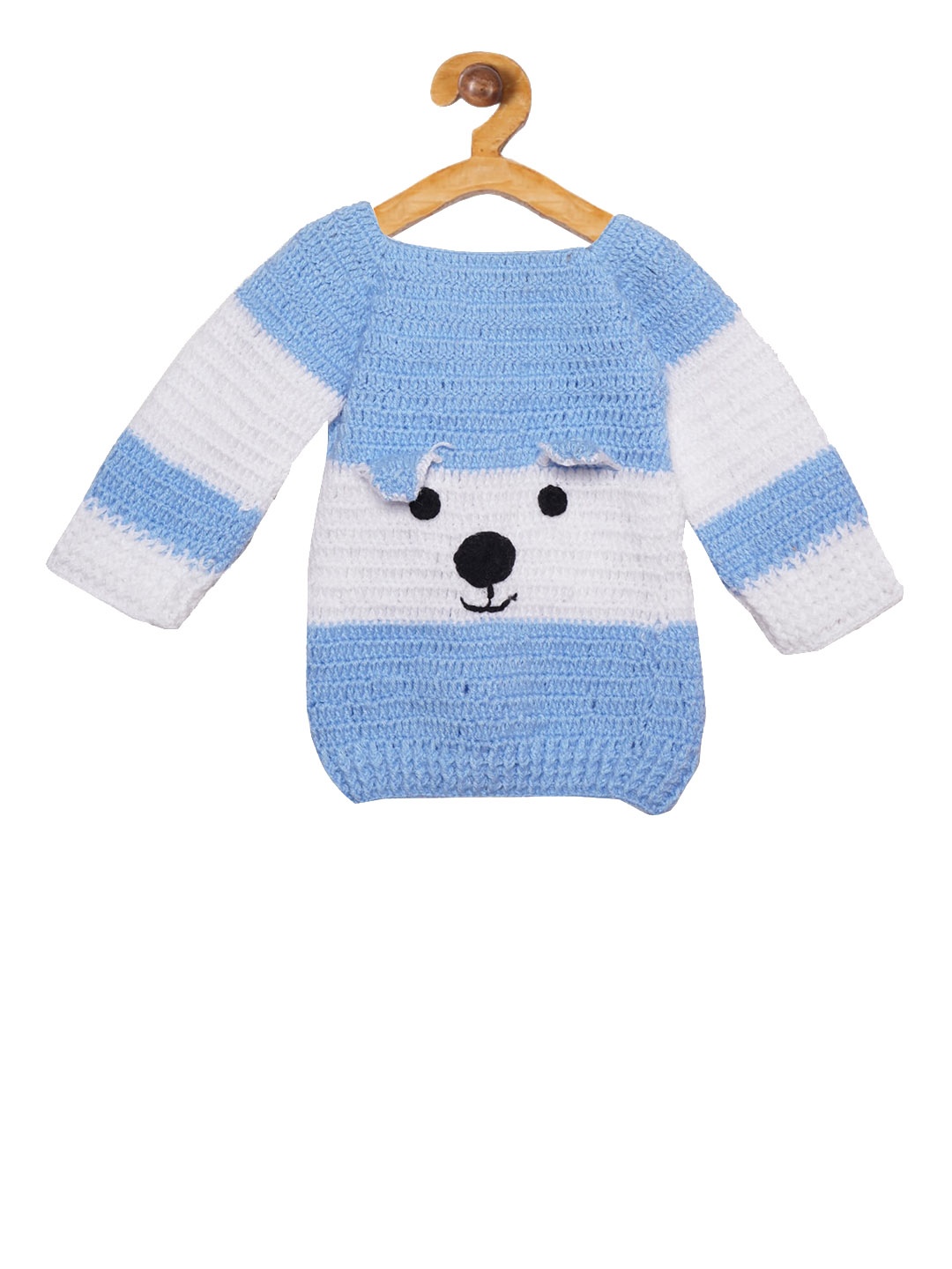 

Chipbeys Girls Blue & White Colourblocked Knitted Sweater