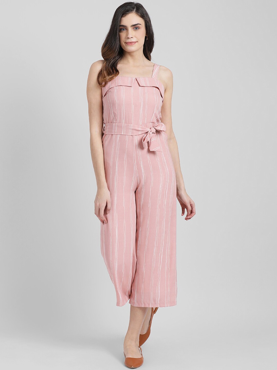 

Zink London Women Pink & White Striped Culotte Jumpsuit